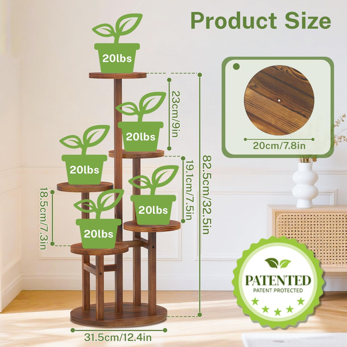 iDavosic.ly 5 Tier Wood Plant Stand Indoor Outdoor Corner Tall Shelf, Brown | Sturdy Tiered Orchid Display Rack