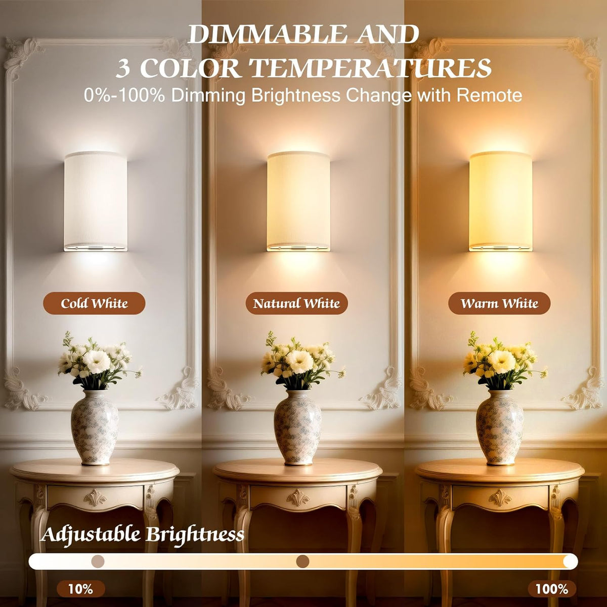 OCATO Wall Sconces Battery Operated Wireless Wall Sconces Set of Two | Battery Operated Magnetic Lamp Rechargeable