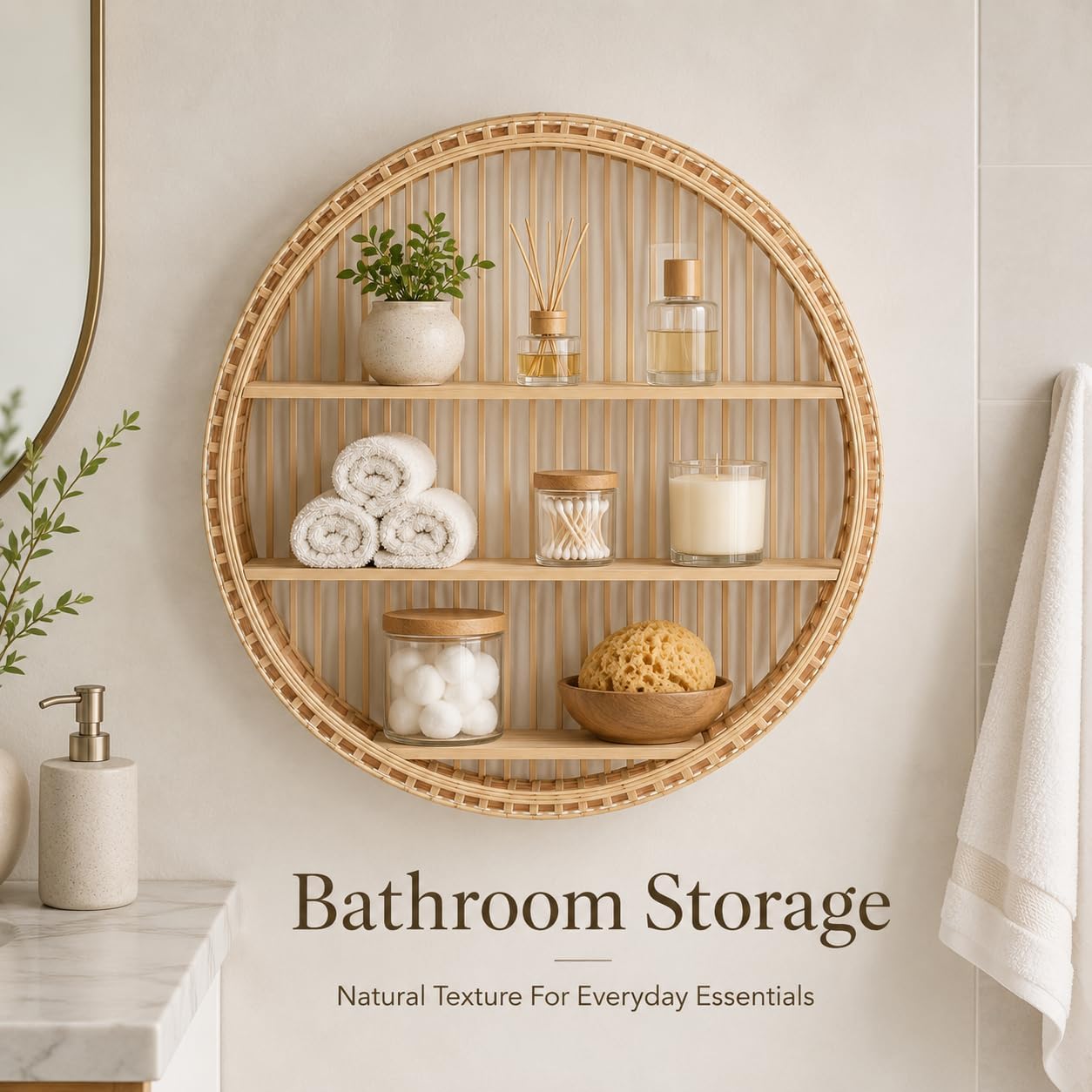 Rattan Wall Shelf / Handwoven Boho Floating Display Shelf