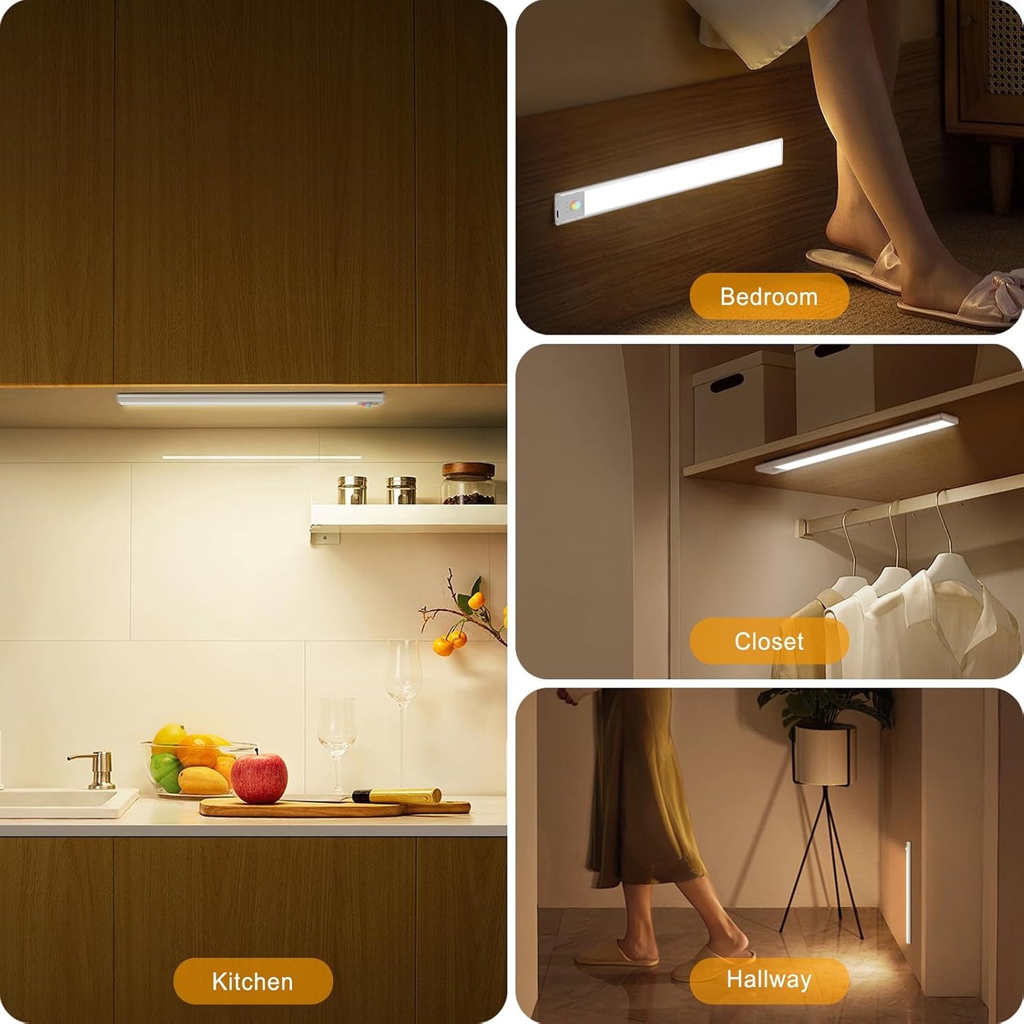 BLS Under Cabinet Lights, 74 LED lights Battery Operated Motion Sensor Light Indoor, USB C Rechargeable Closet Lights