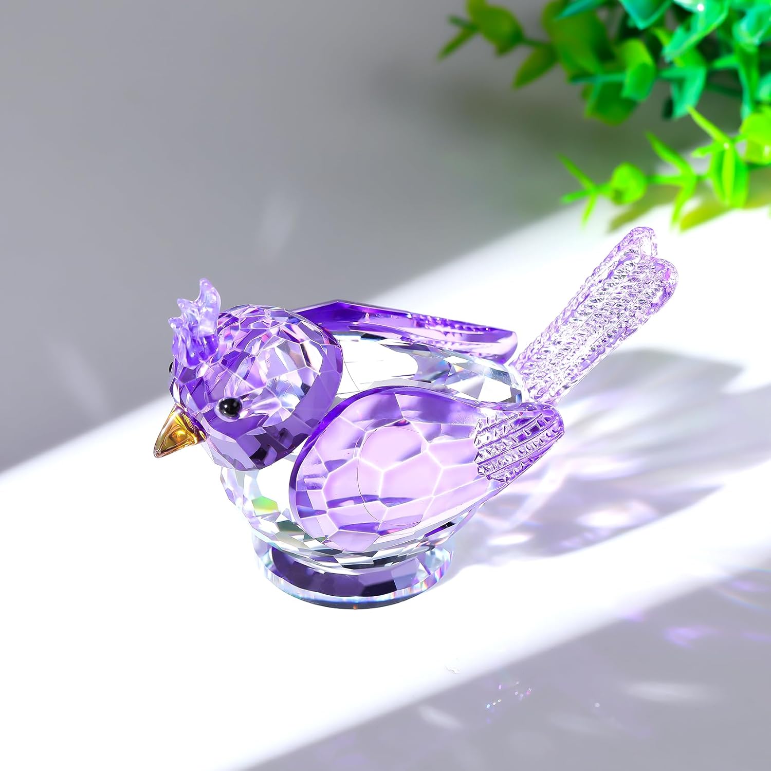 Crystal Bird Figurine Gifts for Women Art Glass Birds Collectible Statue for Animal Lovers / Purple