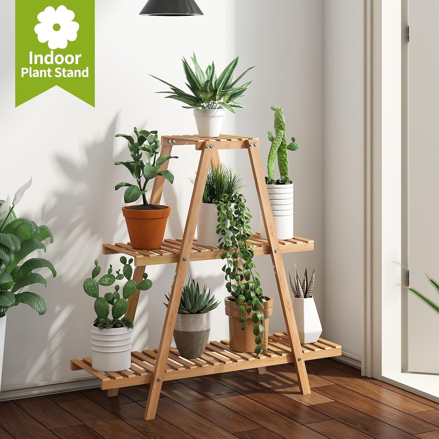 BMOSU Plant Stand Bamboo for Indoor Outdoor Tiered Plant Shelf 8 Potted Flower Holder Ladder Rack Garden Balcony Living