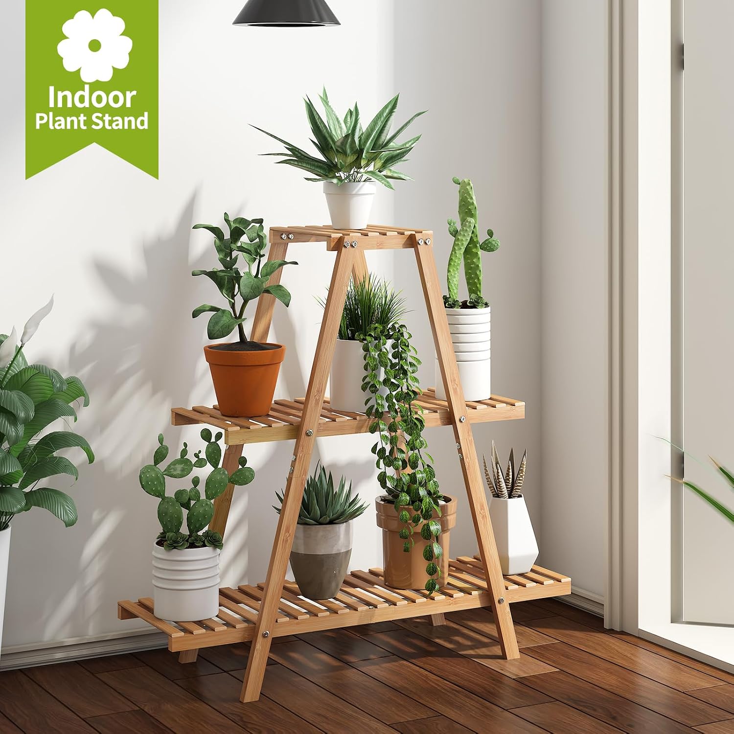 BMOSU Plant Stand Bamboo for Indoor Outdoor Tiered Plant Shelf 8 Potted Flower Holder Ladder Rack Garden Balcony Living