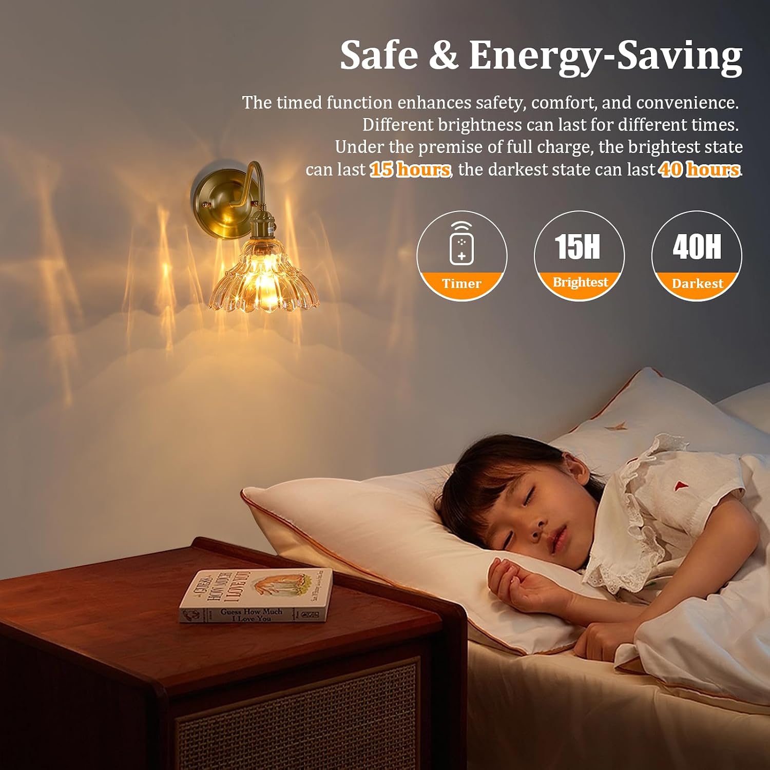 Shenmoyl Battery Operated Wall Sconce, Vintage Rechargeable Wall Lights with Amber Lily Glass Shade, Wireless Indoor