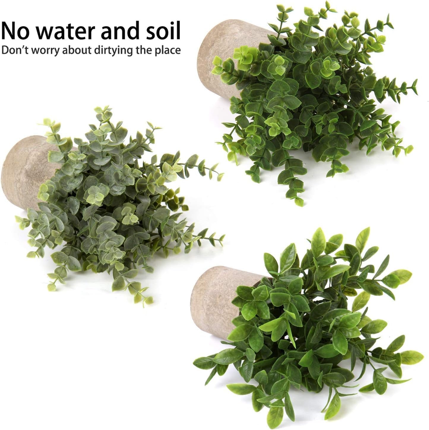 Artificial Potted Plants Small Faux Plant Eucalyptus Mini Fake Plant Decor / 6-green / Set of 3
