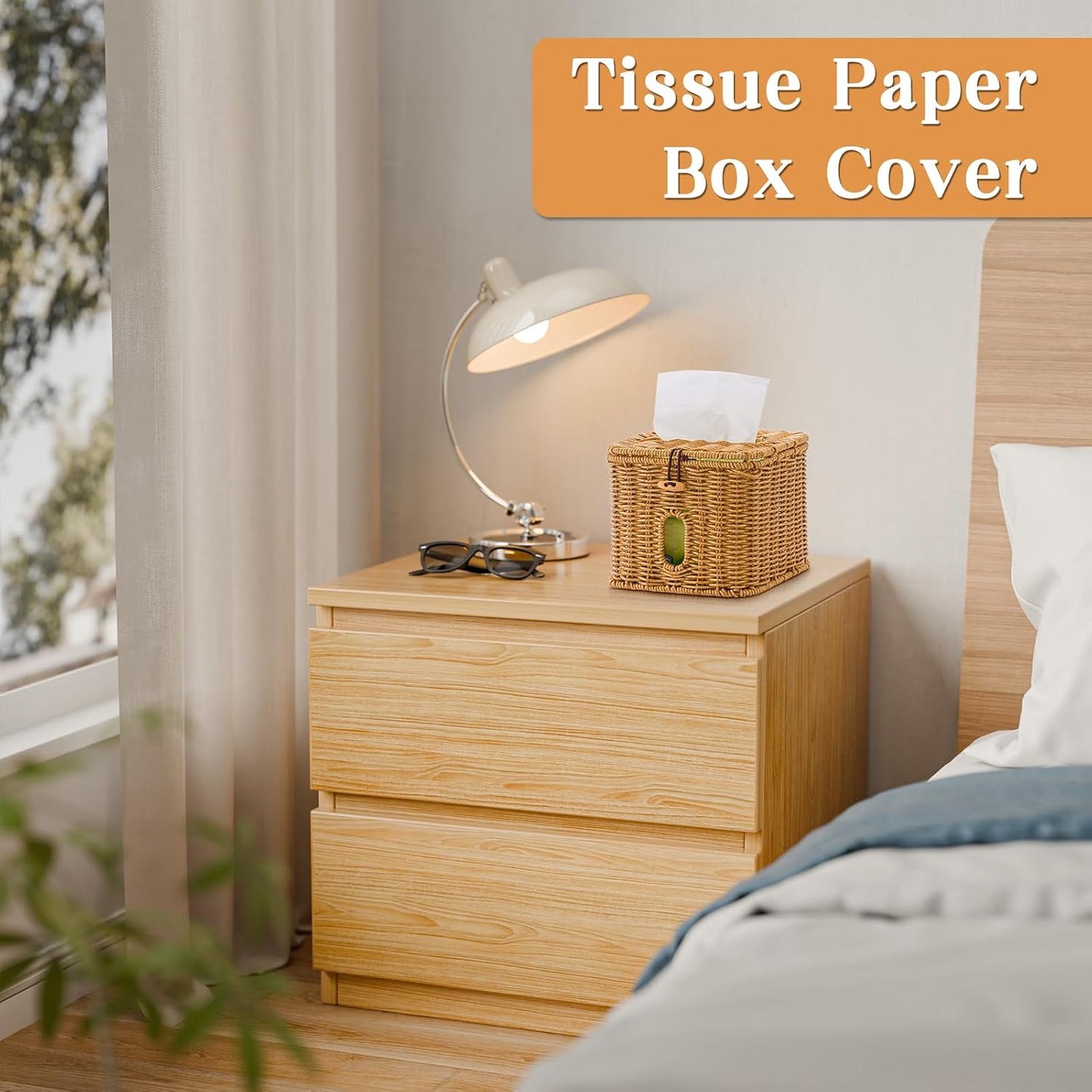 Plastic Rattan Disposable Face Towel Holder / Light Brown