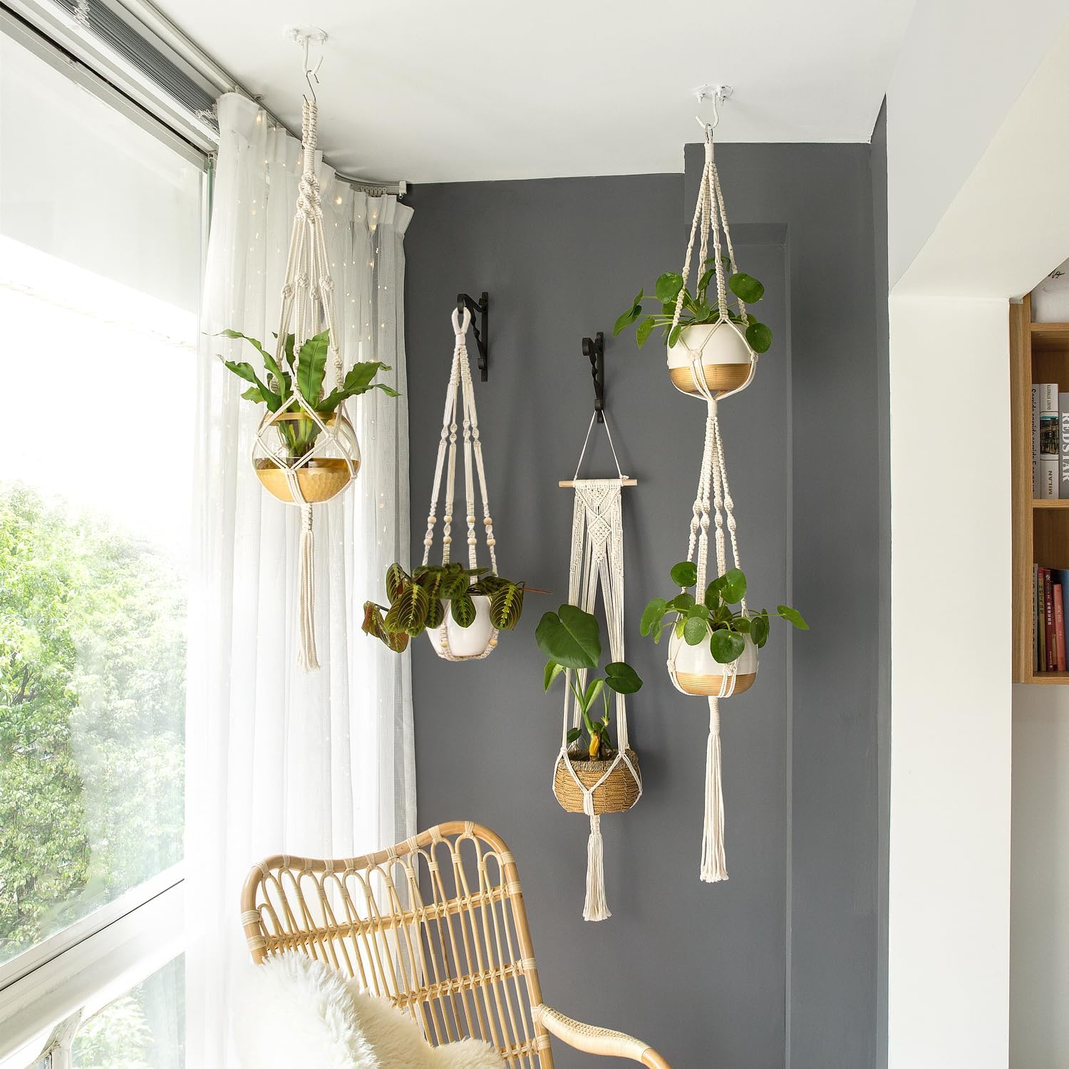 Macrame Plant Hangers Indoor Hanging Planter Basket Wall Decorative Flower Pot / Ivory / Set of 4