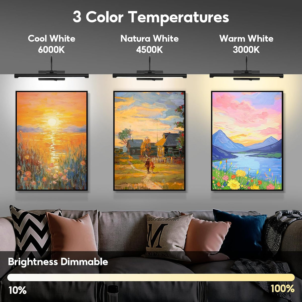 20" Picture Light for Wall Black Rechargeable Wireless Remote Lights Dimmable LED Art Painting Light with 3 Color Temp