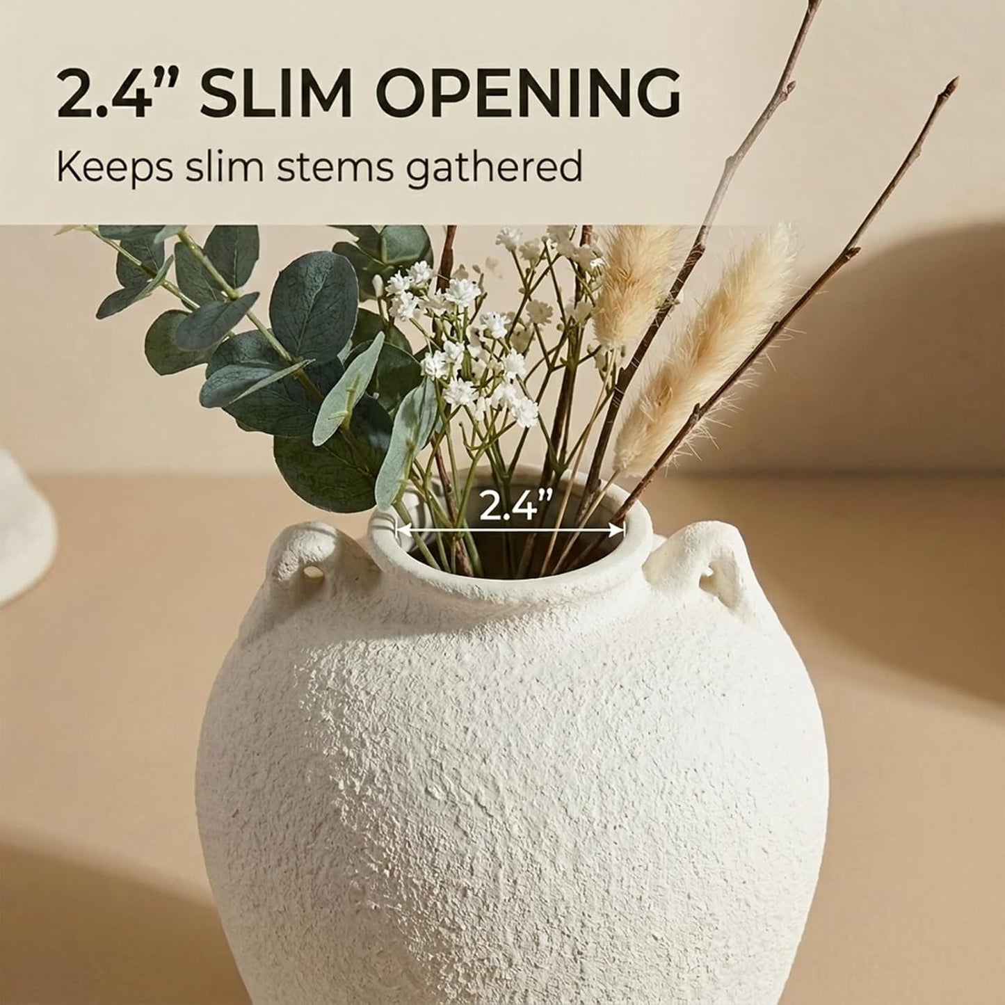 8.7" Ceramic Vase / 8.7" Medium Handles / White