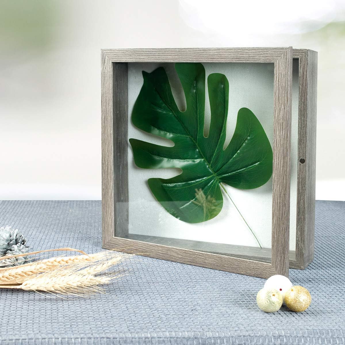 Muzilife 11x11 Shadow Box Picture Frame, 2.16 Deep, Real Glass,Texture Gray | FSC-Wood, Magnetic Door, Linen Interior &