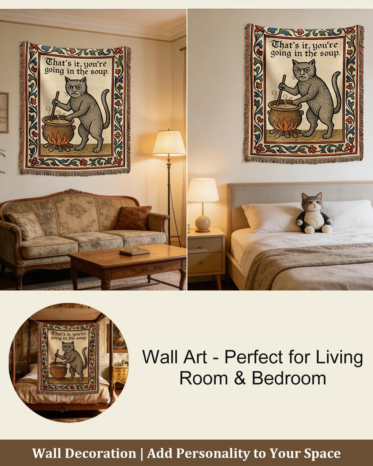 Weird Medieval Cat Woven Tapestry / 1PC