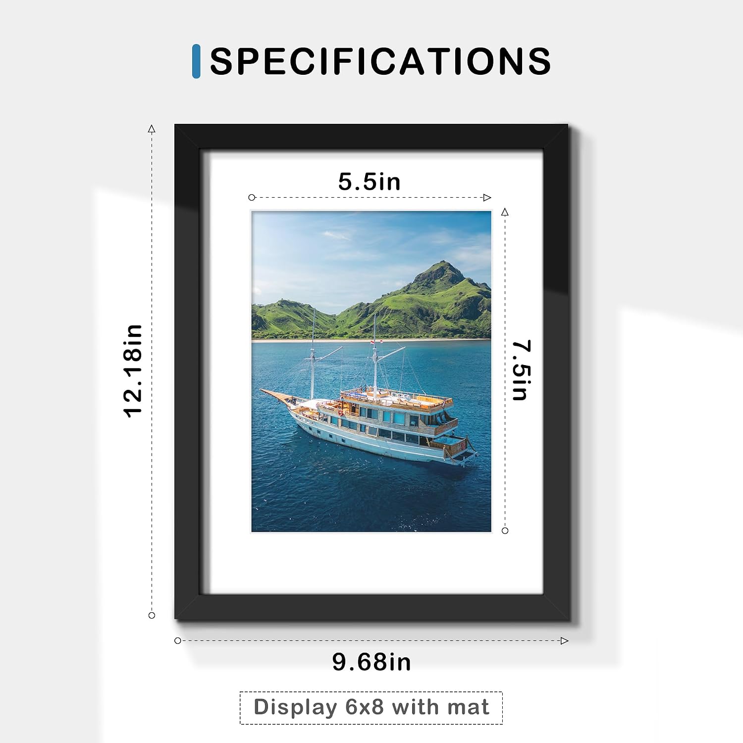 Wiscet 8.5x11 Picture Frame Set of 9, for Wall or Tabletop Display, Black | Display Pictures 6x8 with Mat or 8.5x11