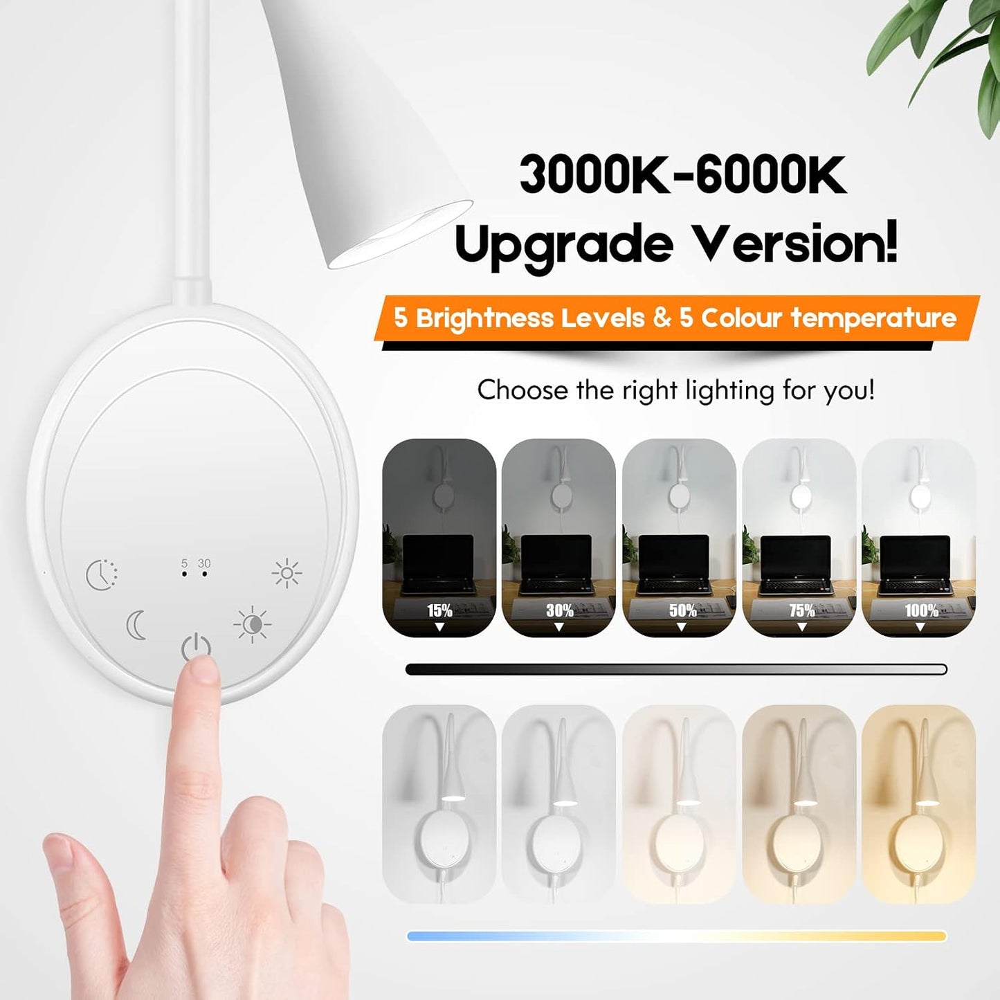 SANKEDOU LED Wall Mounted Reading Light, Book Light for Reading in Bed with Touch Control, 5 Dimmable, USB Output
