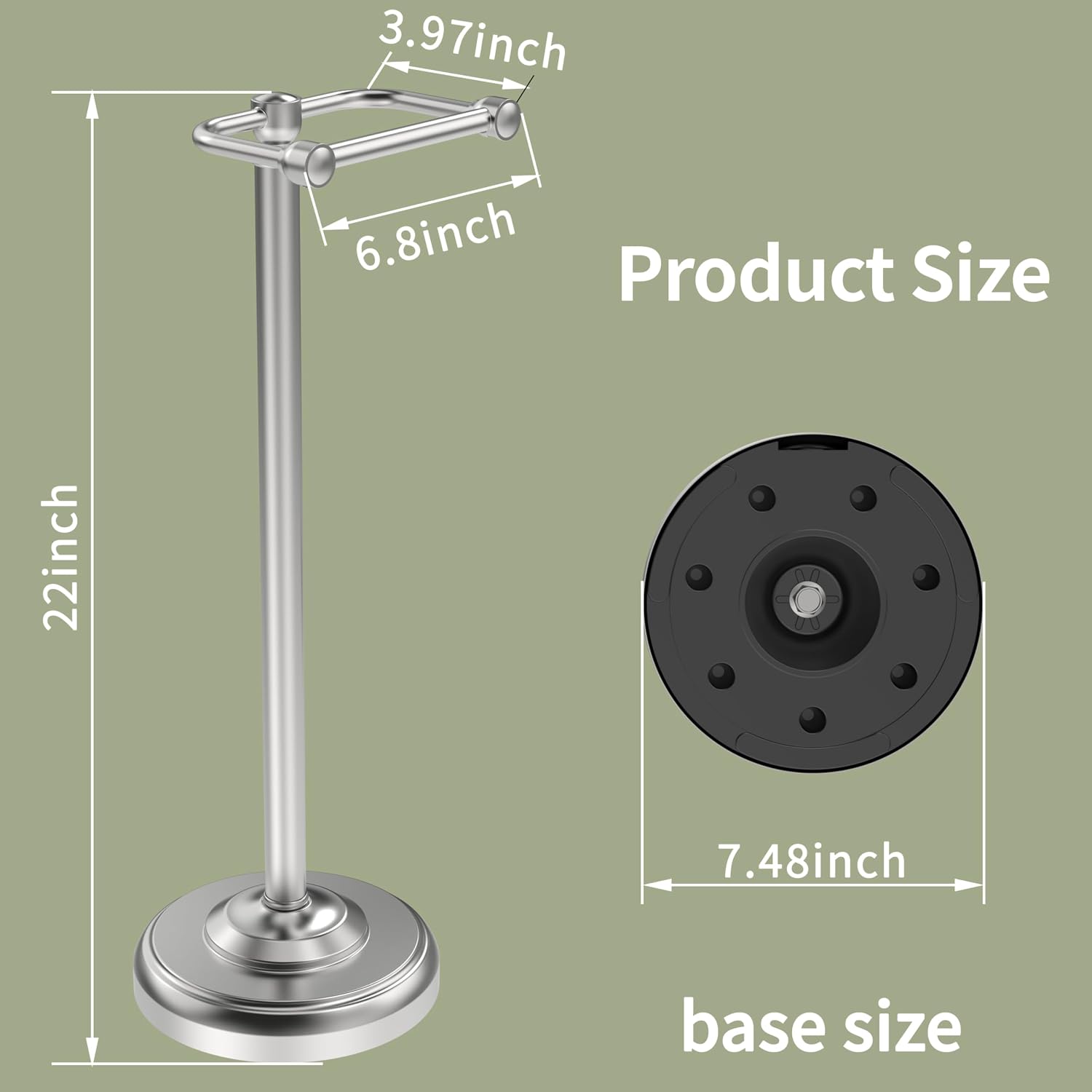 Toilet Paper Holder Stand, Brushed Nickel Toilet Paper Holder Free Standing,Post Pivoting Design & Stable Weighted Base