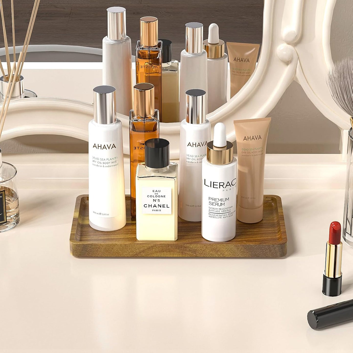 Wood Bathroom Vanity Tray for Soap Dispenser / Acacia / 11.8 x 6.1 x 0.8
