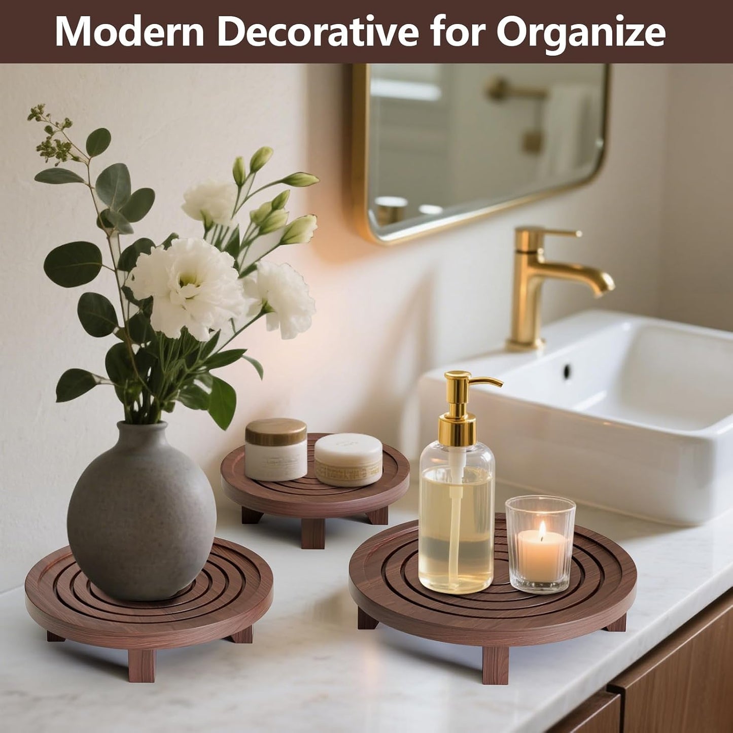 Wood Round Pedestal Riser 6.69/8.66/10.23" Solid Wooden Plant Stool & Pot Holder / Set of 3