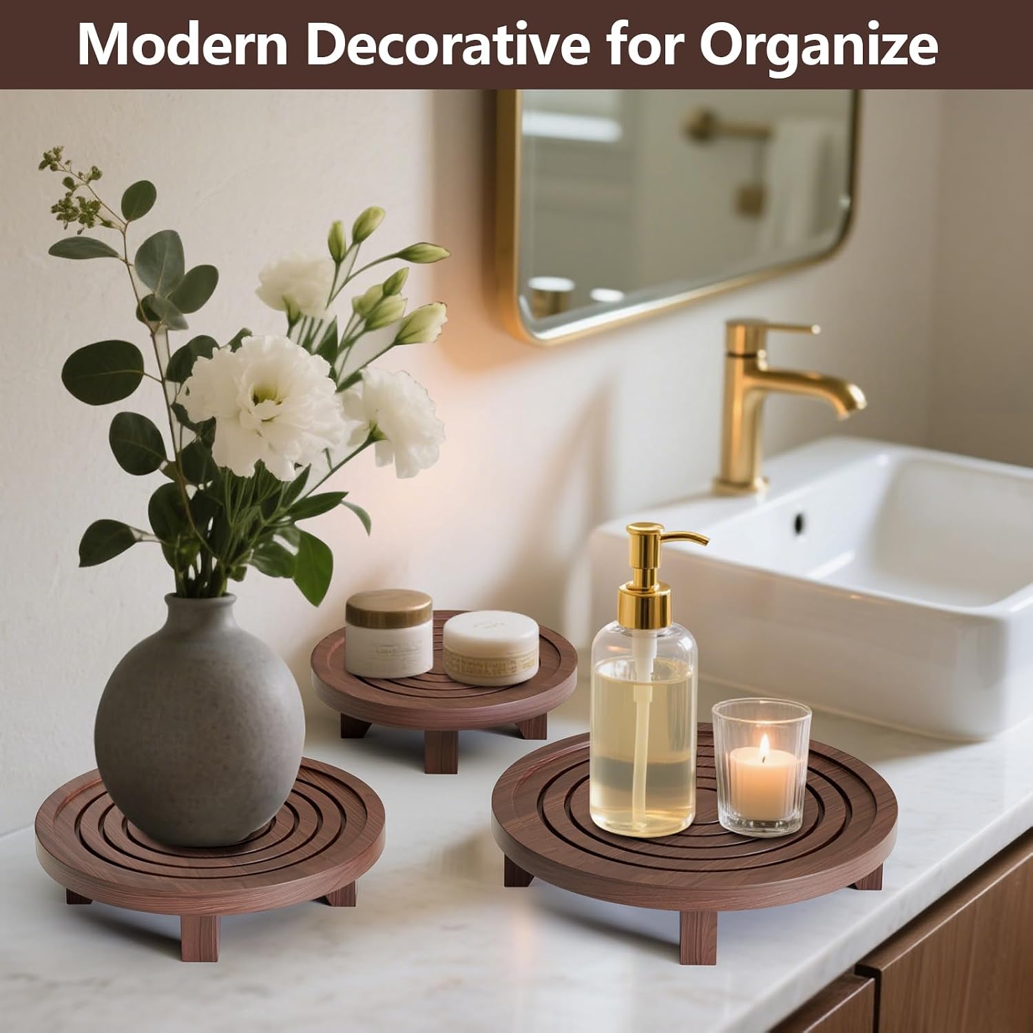 Wood Round Pedestal Riser 6.69/8.66/10.23" Solid Wooden Plant Stool & Pot Holder / Set of 3