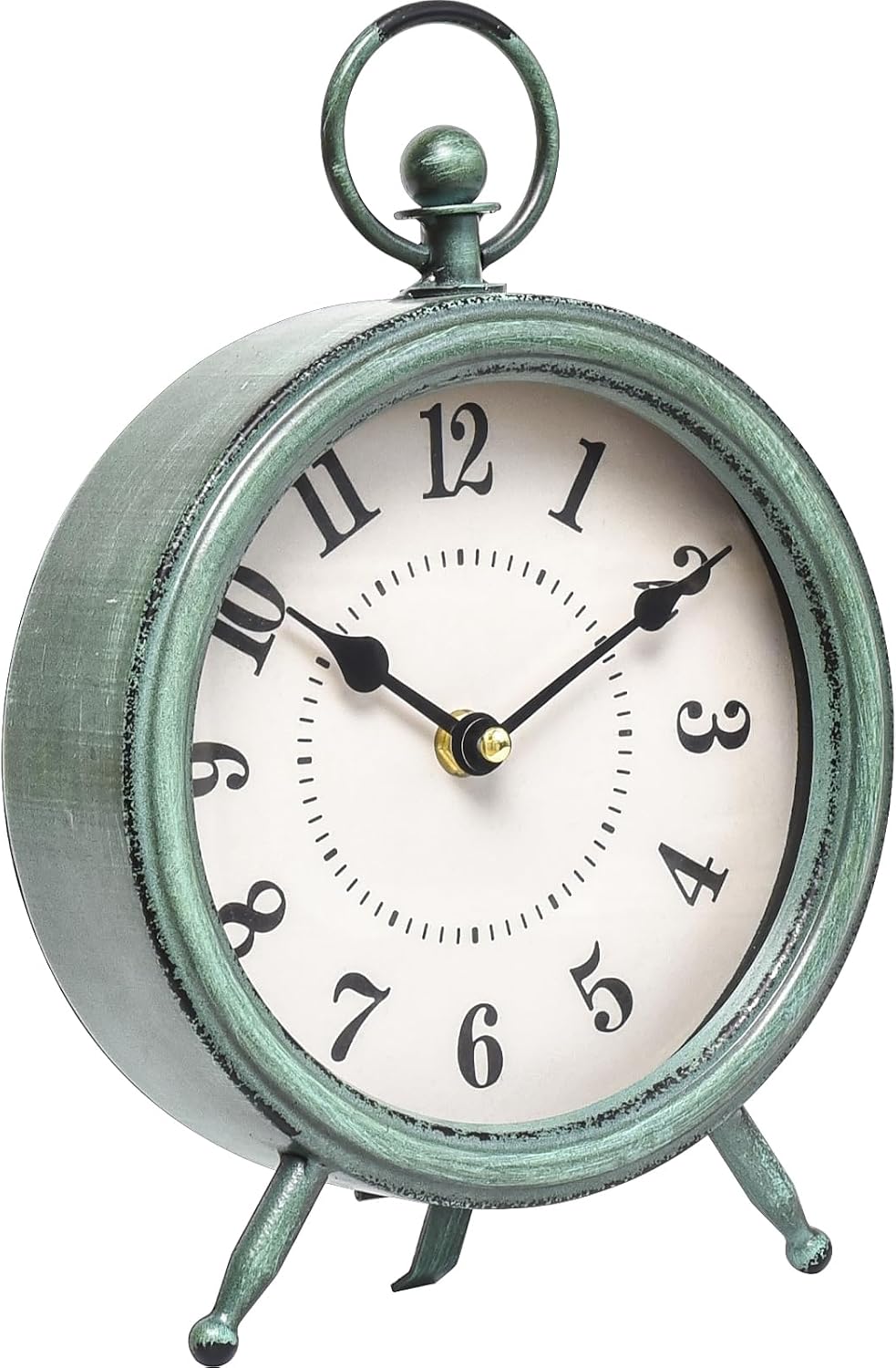Vintage Rustic Table Clock on Stand / Green / 10.5"H
