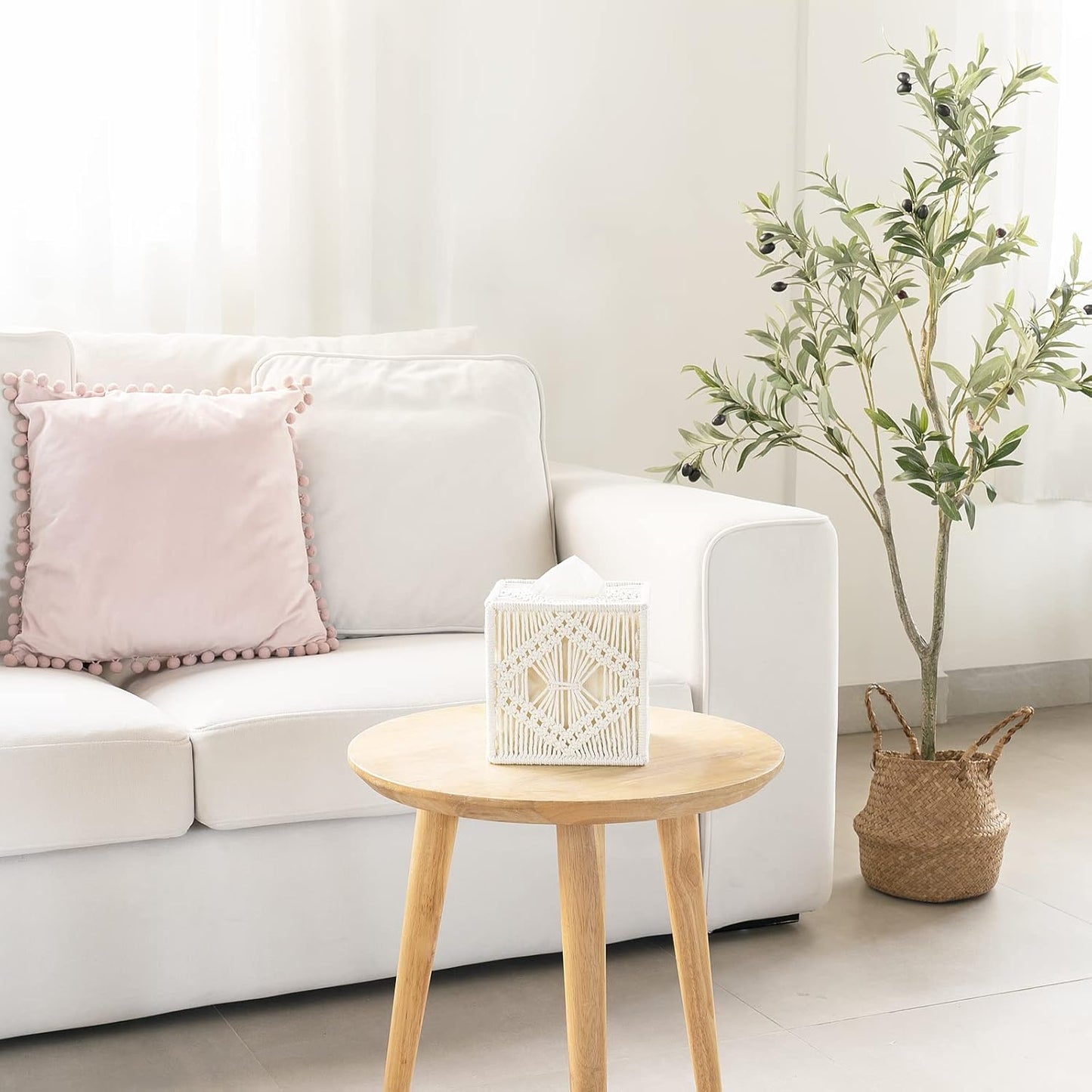 Tissue Box Cover Macrame Square Open-Bottom Tissue Box Holder Boho Decor Tissue Organizer / Ivory