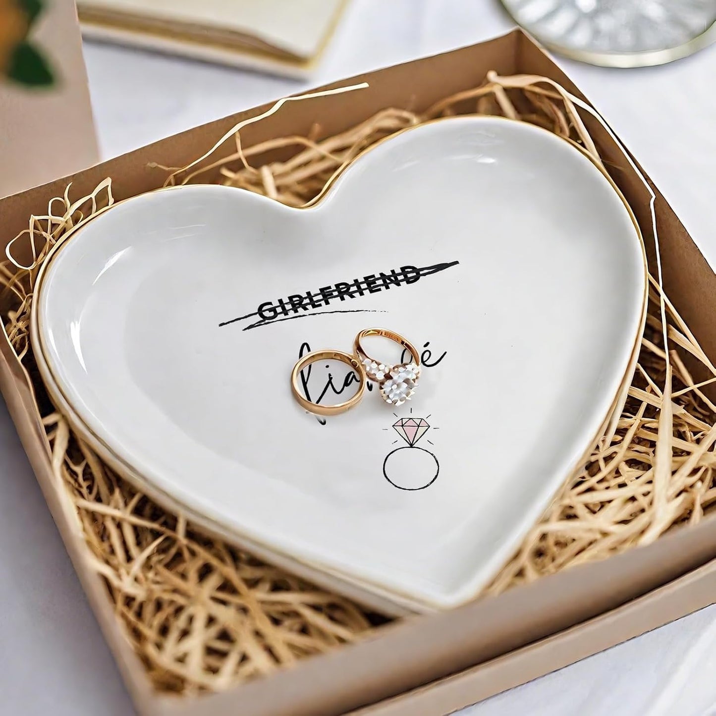 Engagement Ring Holder Ceramic Trinket Dish