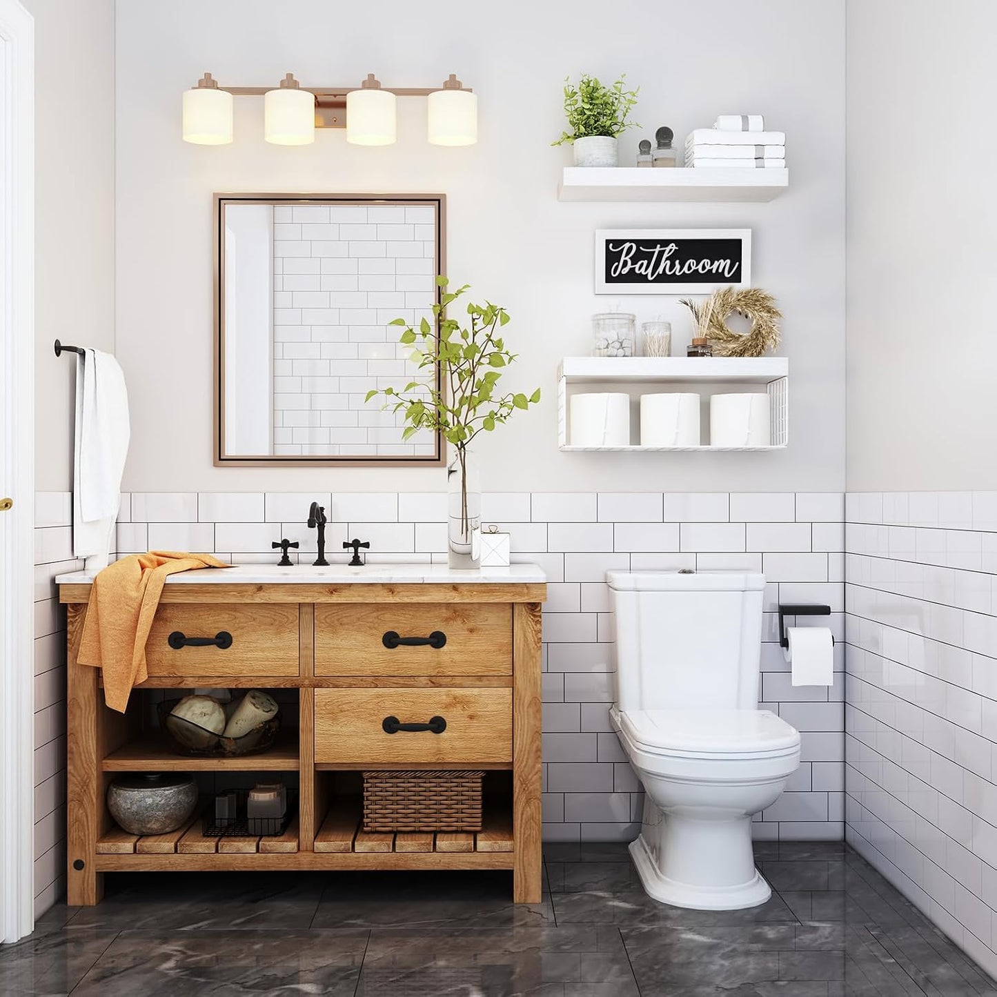QEEIG ‎Bathroom Shelves Over Toilet - Paper Storage Wall Mounted Farmhouse Decor Decorations Aesthetic Décor Sign Small