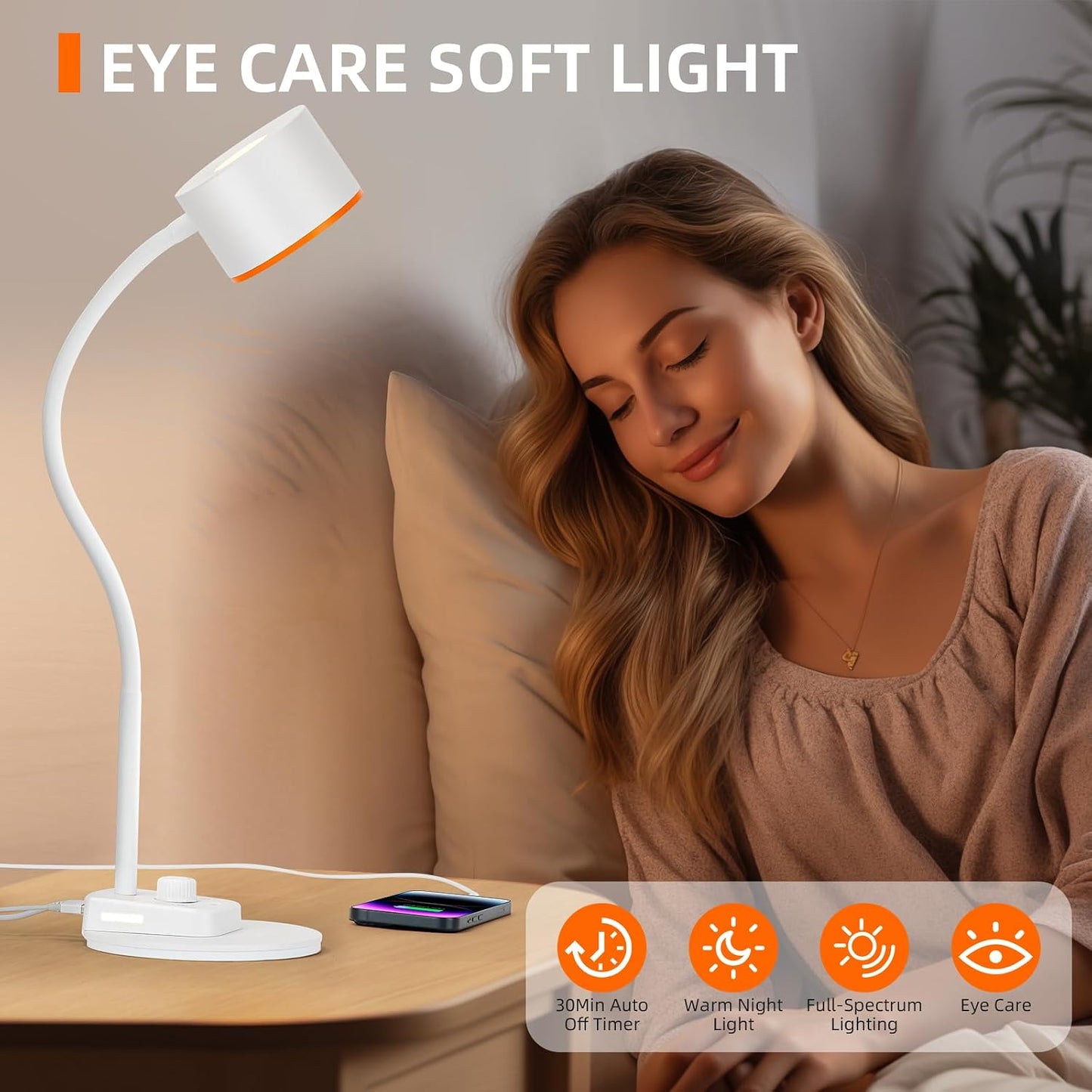 LiFMIRA LED Desk Lamp, 1200LM for Home Office,5 Colors Fully Dimmable White | Reading Lamp with USB C + A Charging