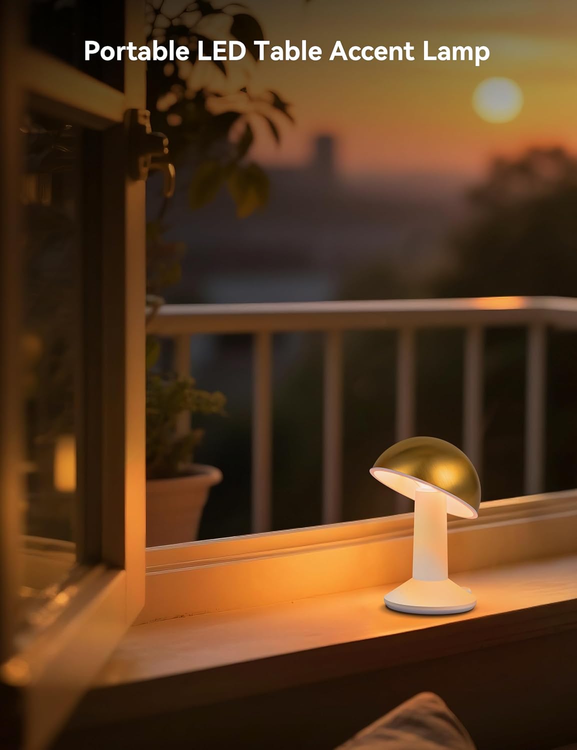 Tubicen 2 Pack Rotatable Mushroom Table Lamp Gold Cordless Bedside Lamp | 4-Level Dimmable Battery Rechargeable Small