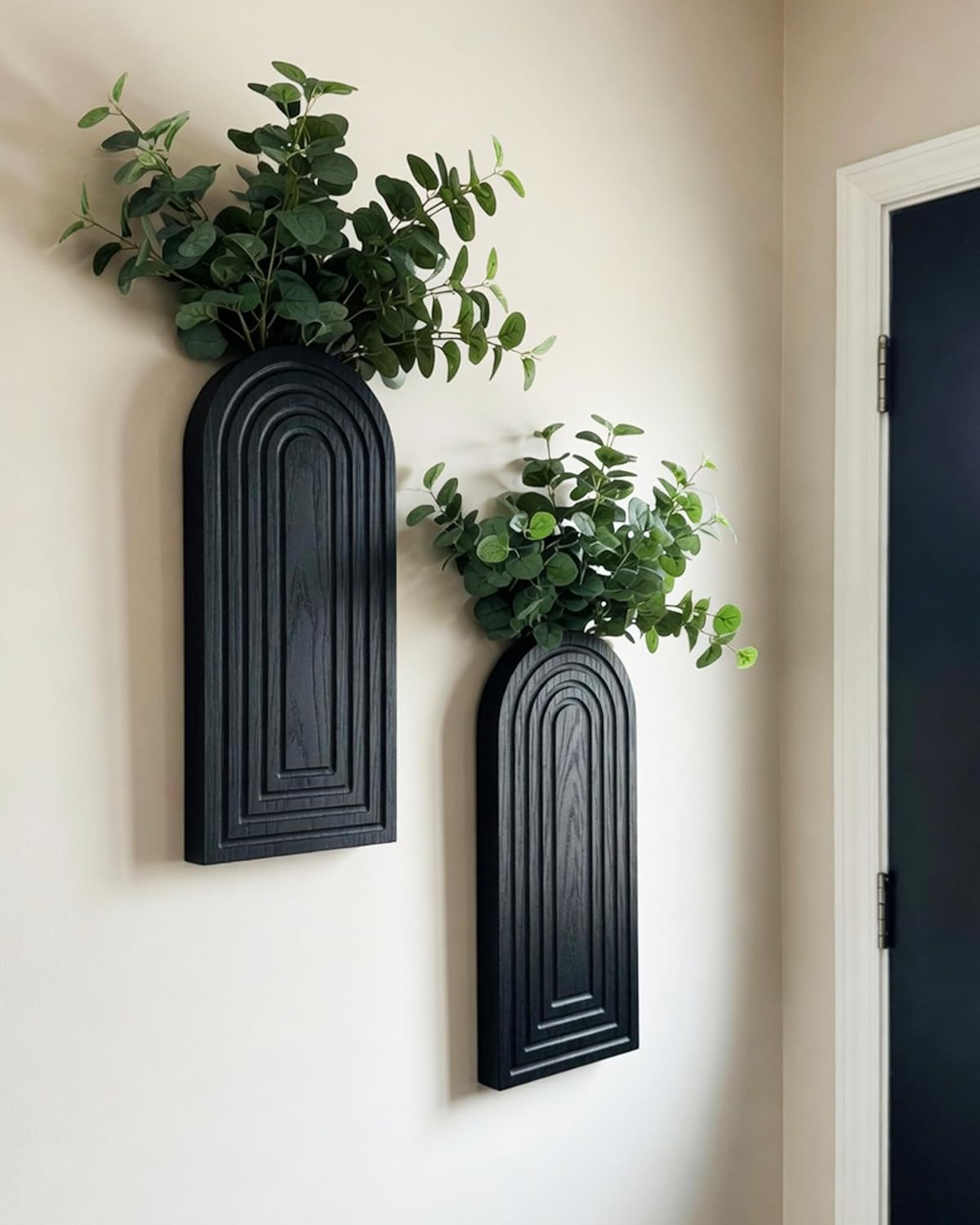 Wooden Wall Vase Set / Black / Medium / Set of 2