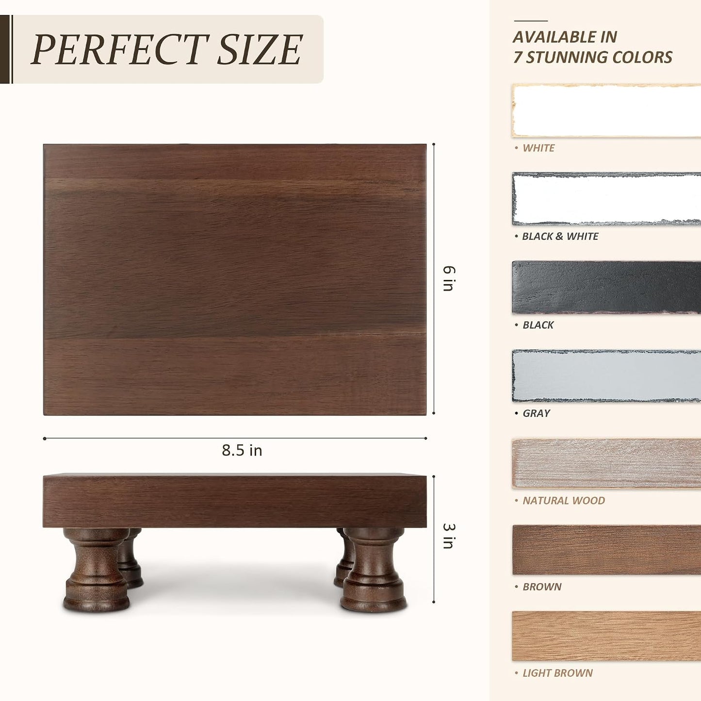EOSAHR Wood Riser for Decor & Display Stand for Kitchen Counter, DarkBrown | Acacia Wood, Rich Wood Grain, 8.5"