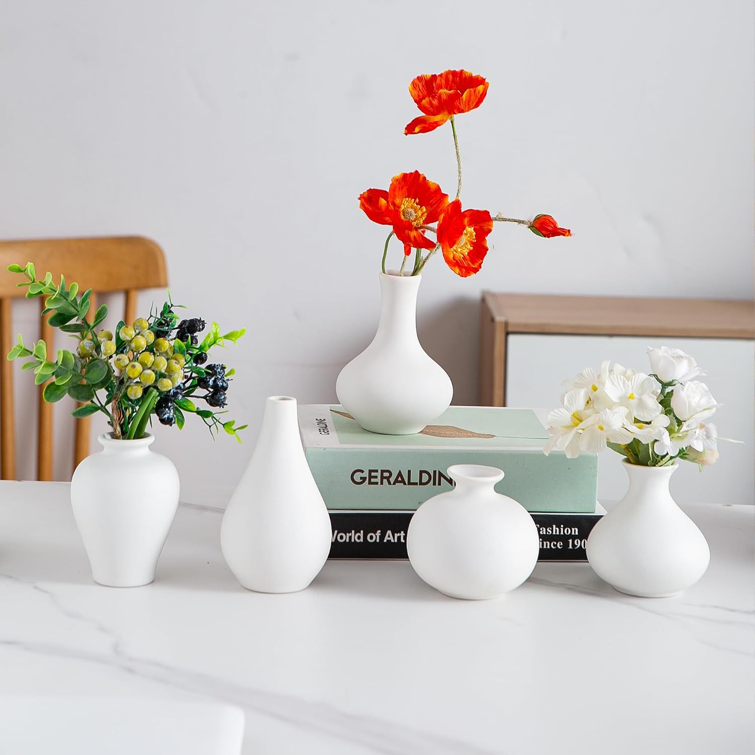 White Ceramic Bud Vase / Small White Vase / Set of 5