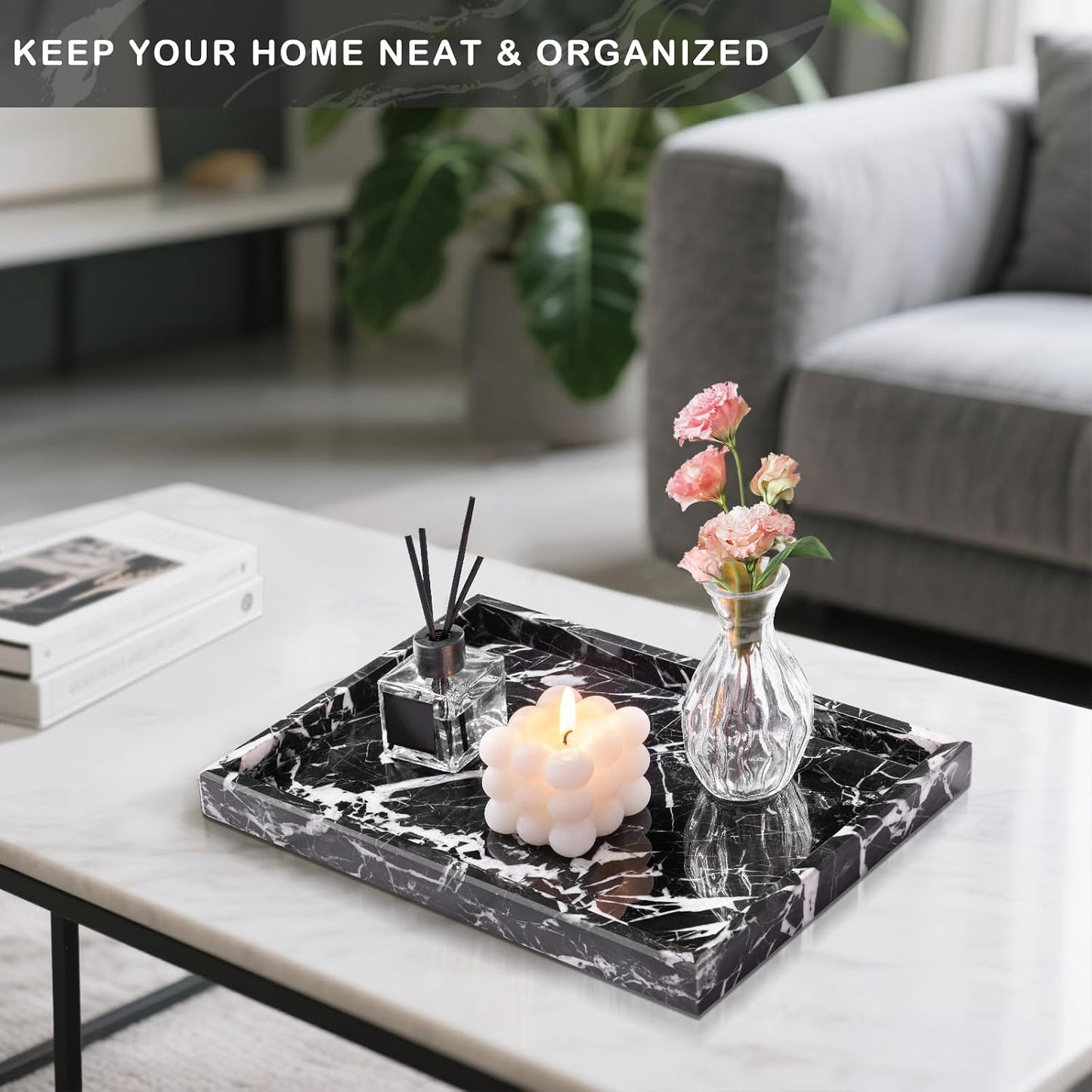 Marble Bathroom Tray for Countertop & Home Decor / Black