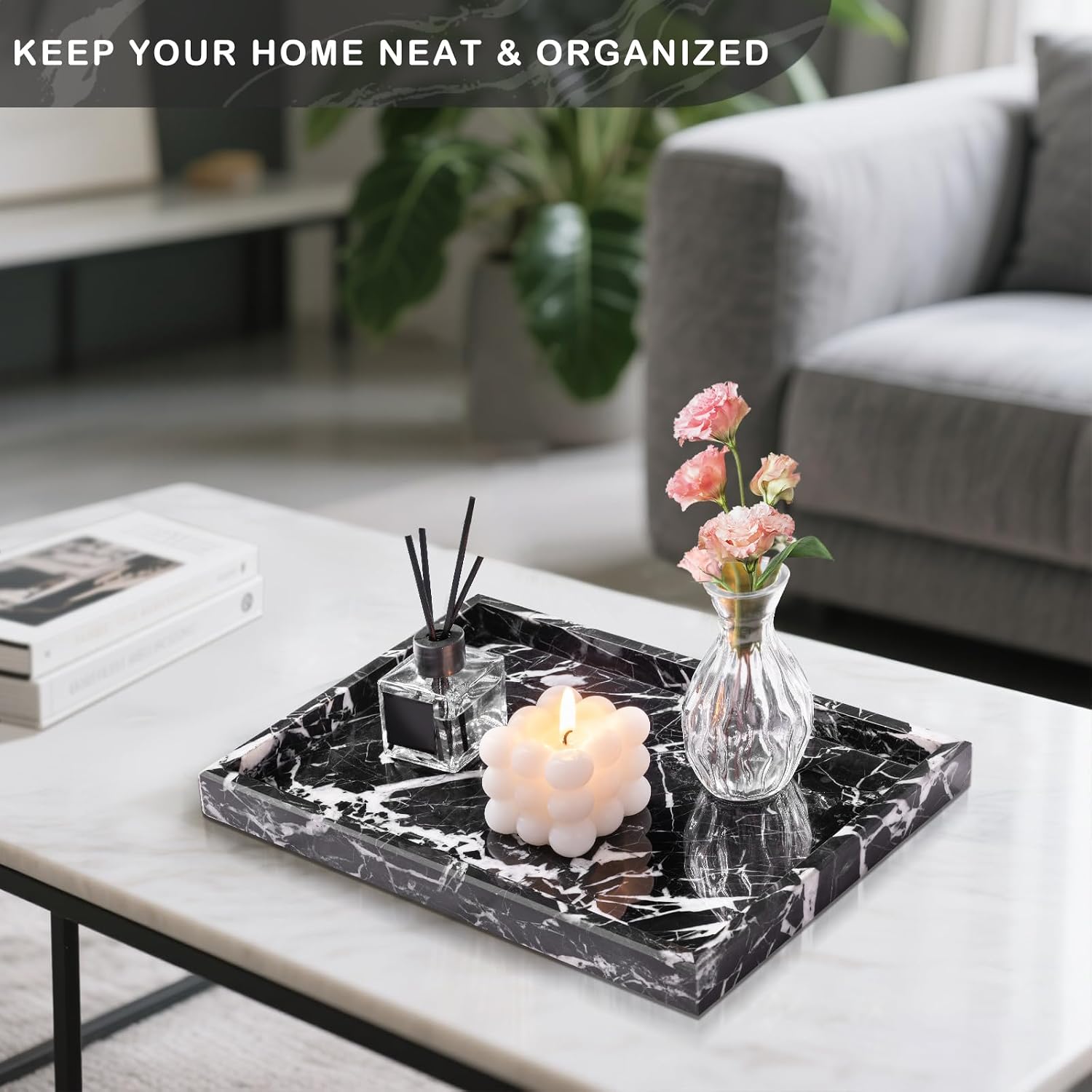 Marble Bathroom Tray for Countertop & Home Decor / Black