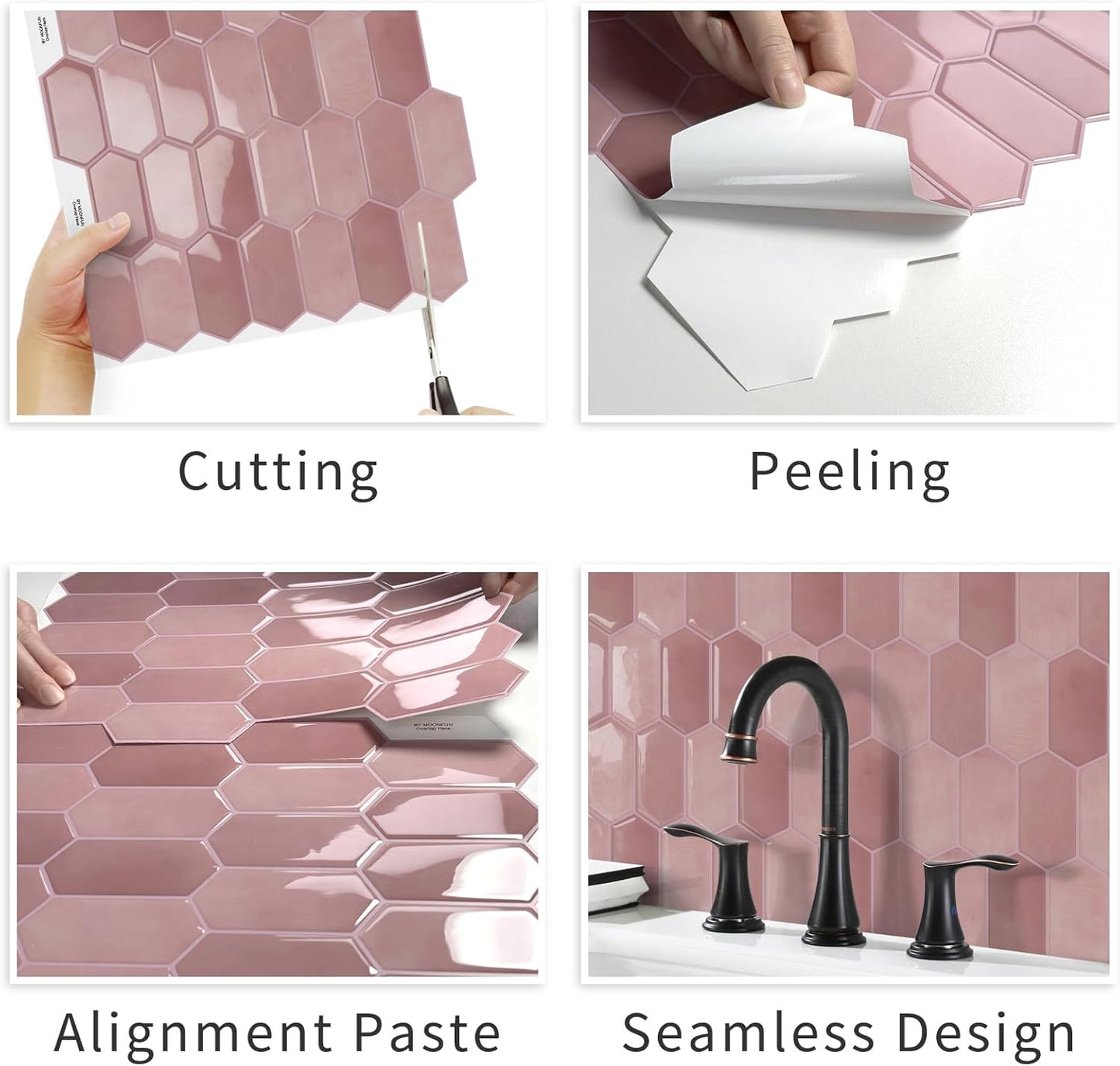 3D Waterproof Self-Adhesive Wall Tile Stick on Backsplash / Pink