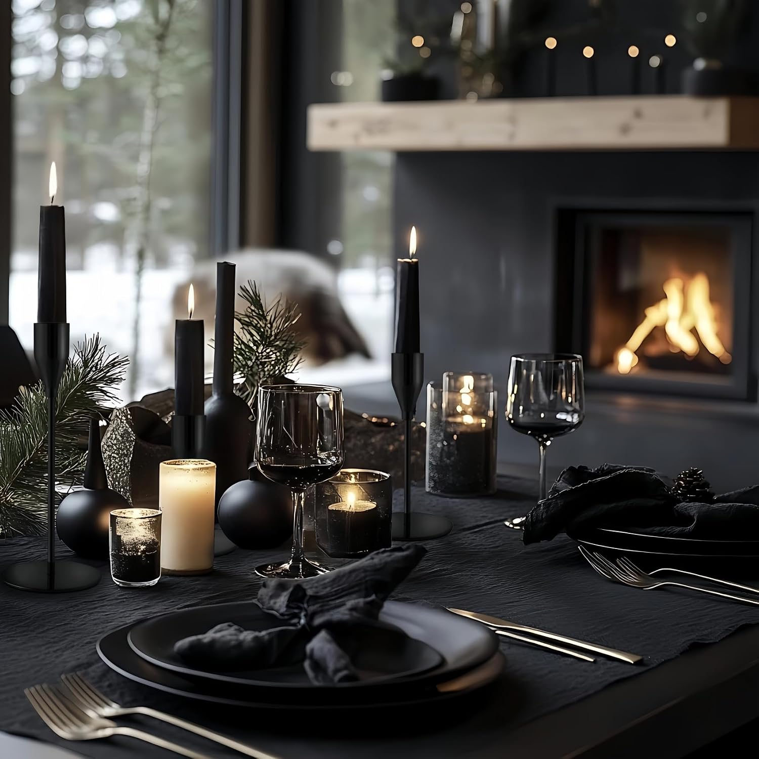 Black Candlestick Holders, Metal Taper Candle Holders,Bulk Set of 15 | Elegant matte black candle stands, 3 heights