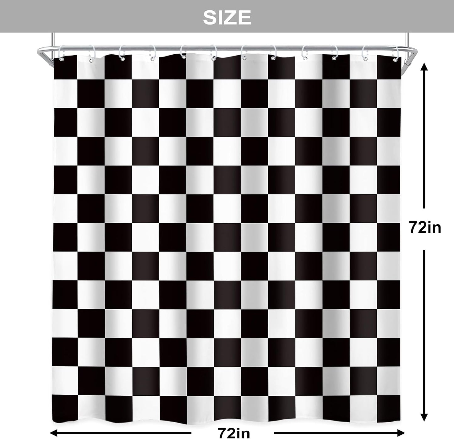 Checkered Shower Curtain L Black and White Kids Boys / 01 Black White / 72"W x 72"L / 72 x 72