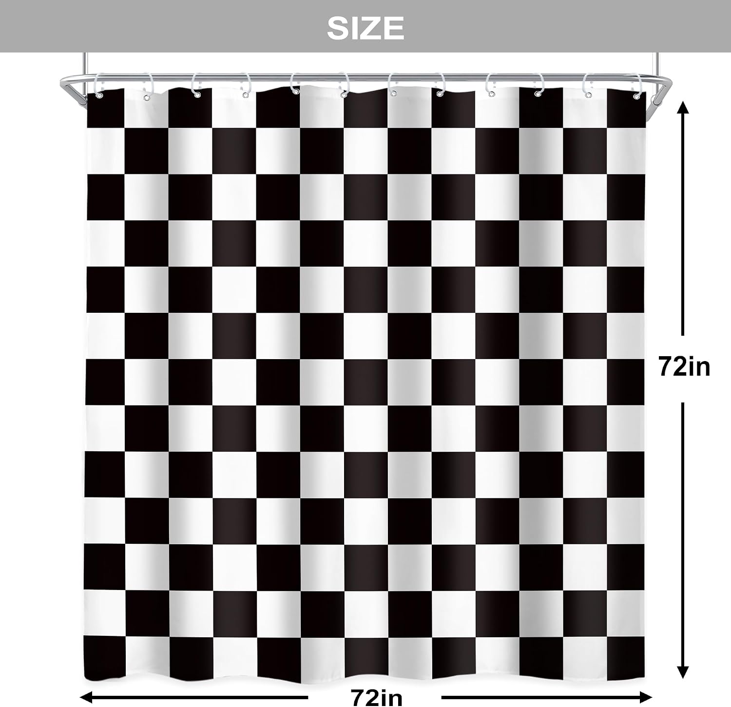 Checkered Shower Curtain L Black and White Kids Boys / 01 Black White / 72"W x 72"L / 72 x 72