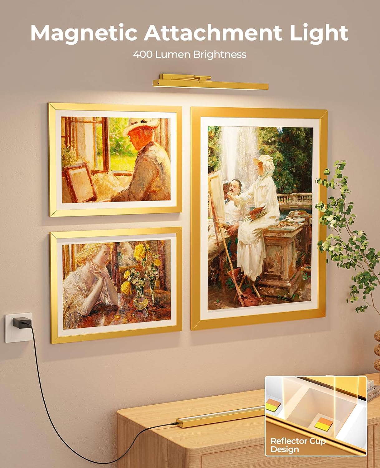 Picture Light for Wall, 16in Battery Wall Sconce Art Light CCT Dimmable Magnetic Battery Lights for Painting with