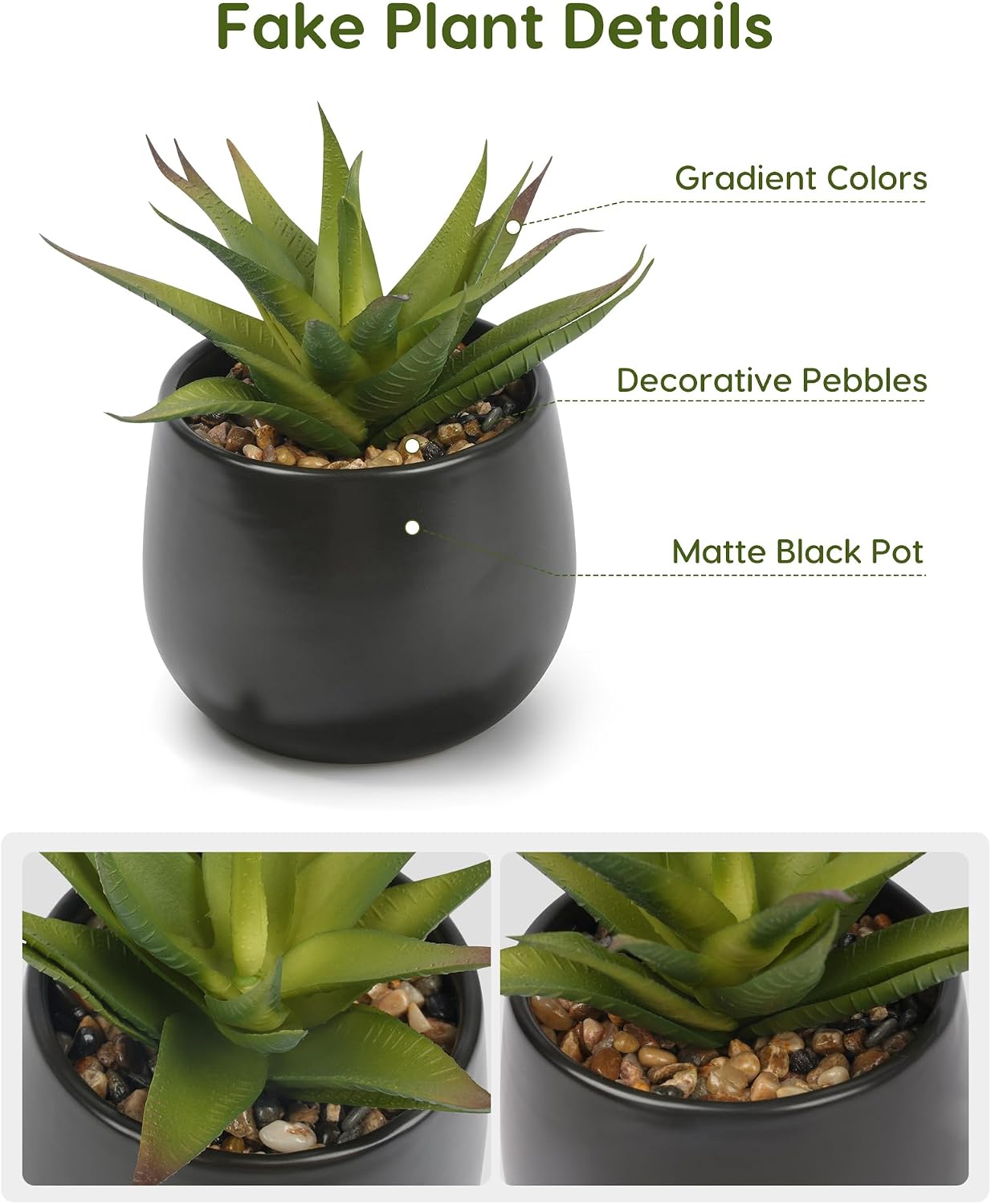 Artificial Succulents Plants in Pots / Black / Set of 3