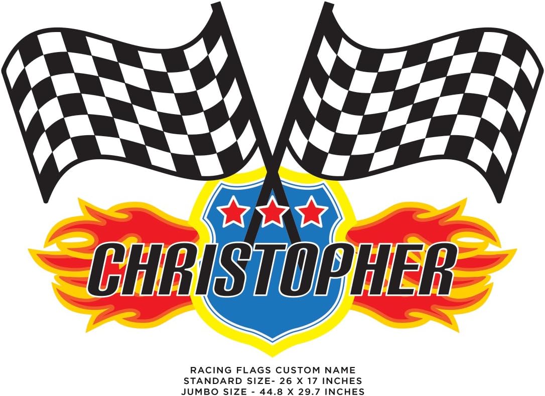 Custom Name Checkered Racing Flag Removable Fabric Wall Sticker / 26 x 17