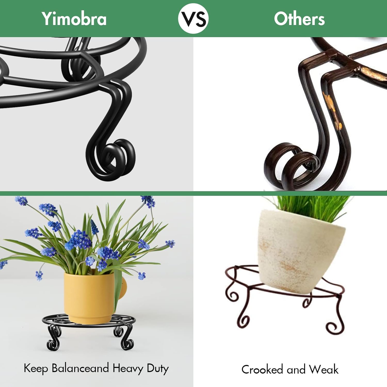 Yimobra 2 Pack Plant Stand for Flower Pot Heavy Duty Potted Holder Indoor Outdoor Metal Rustproof Iron Garden Container