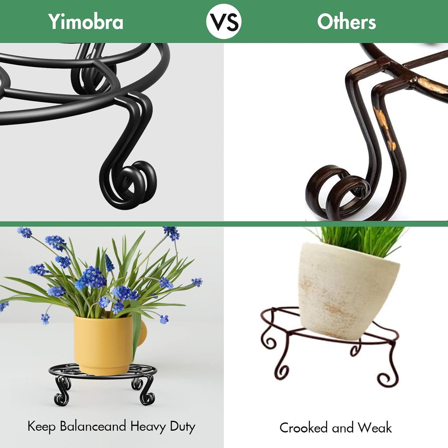 Yimobra 2 Pack Plant Stand for Flower Pot Heavy Duty Potted Holder Indoor Outdoor Metal Rustproof Iron Garden Container