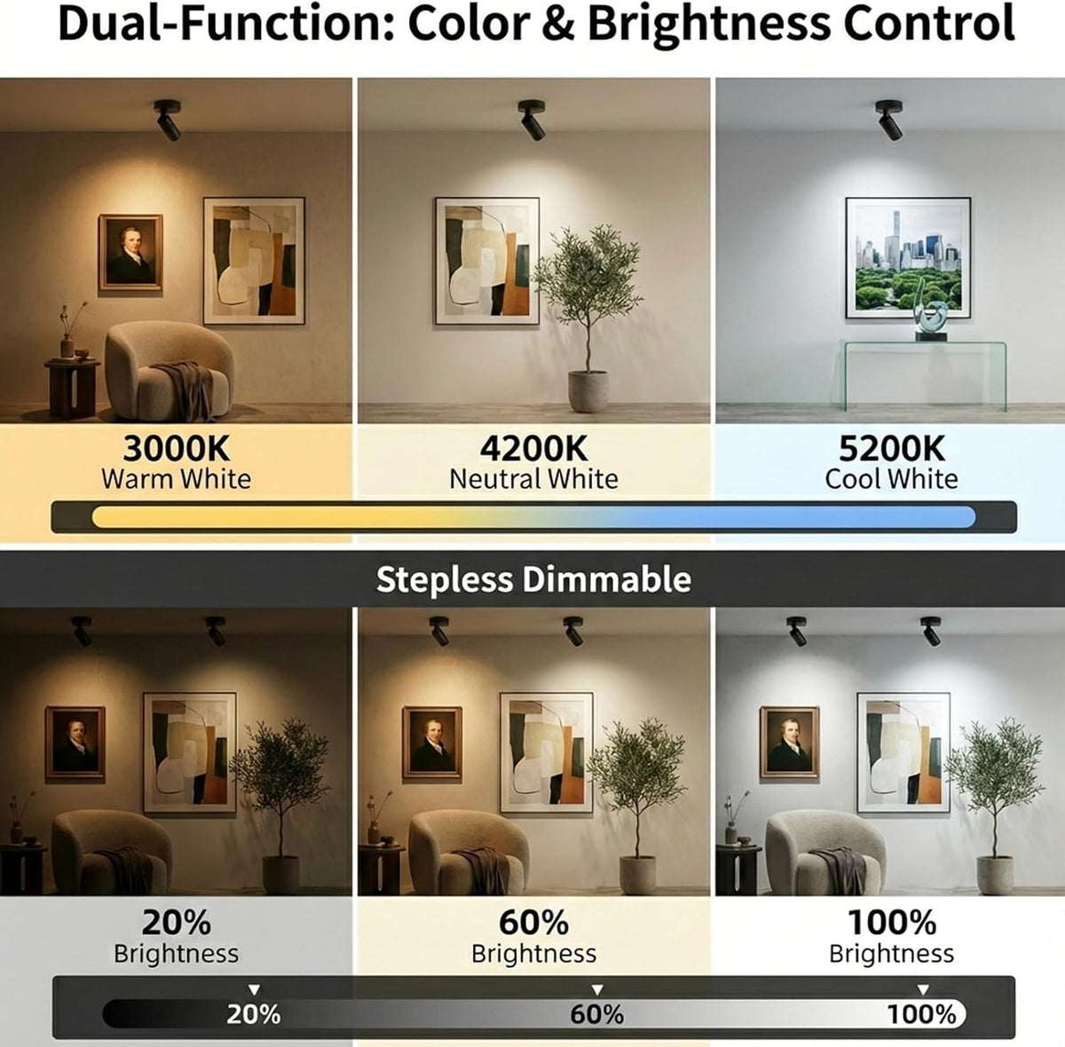 Magnetic Rechargeable Picture Light 2 Pack, Wireless Art Spotlight with Remote & Touch Control, 3 Color Temps Dimmable