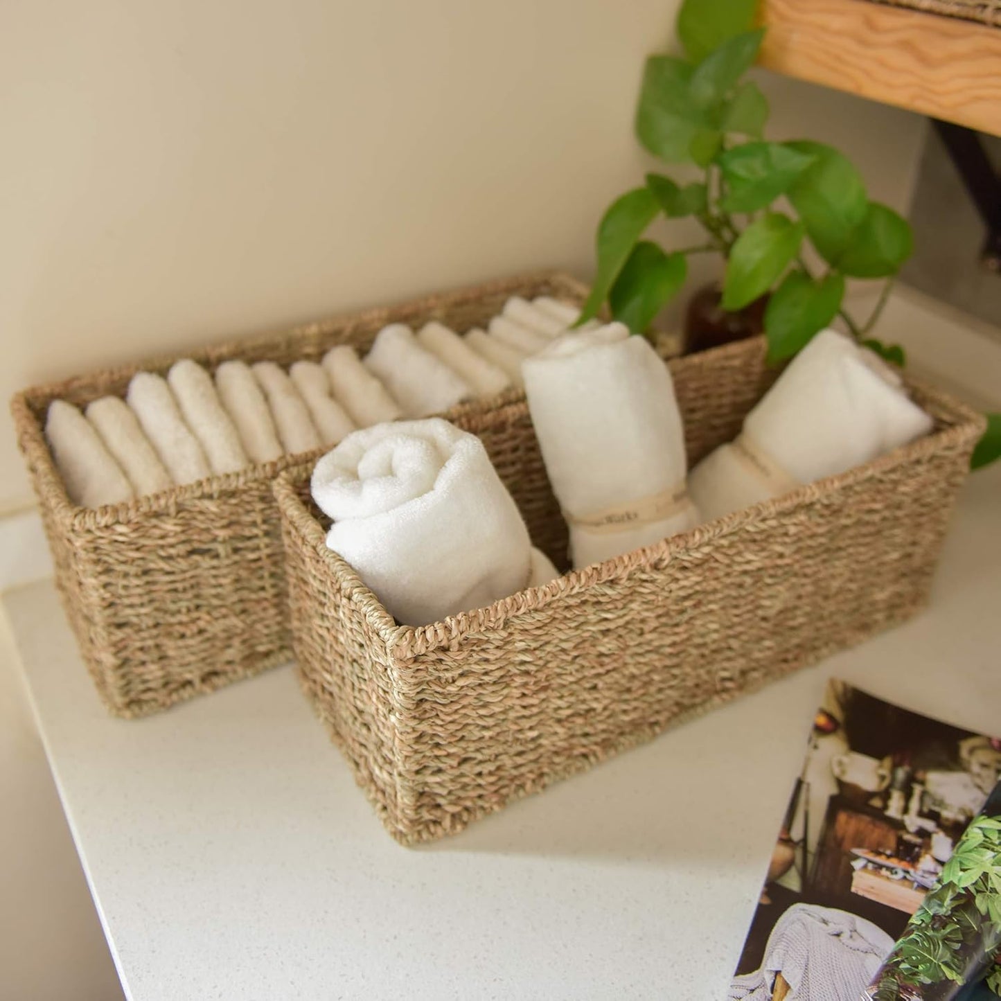 Seagrass Storage Baskets for Toilet Tank Top / Natural / Set of 2
