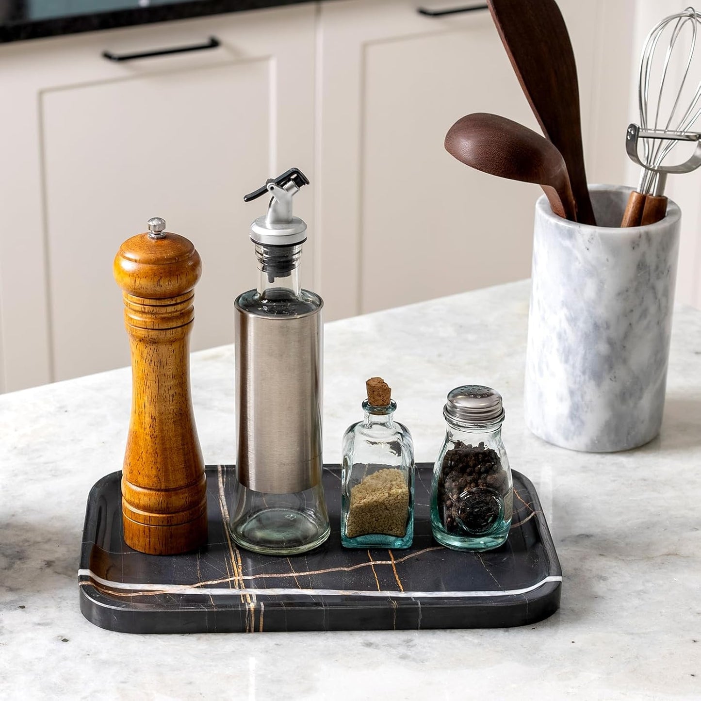Marble Tray / Natural Marble Vanity Tray for Countertop Bathroom Kitchen Dresser / Black / 12 x 8