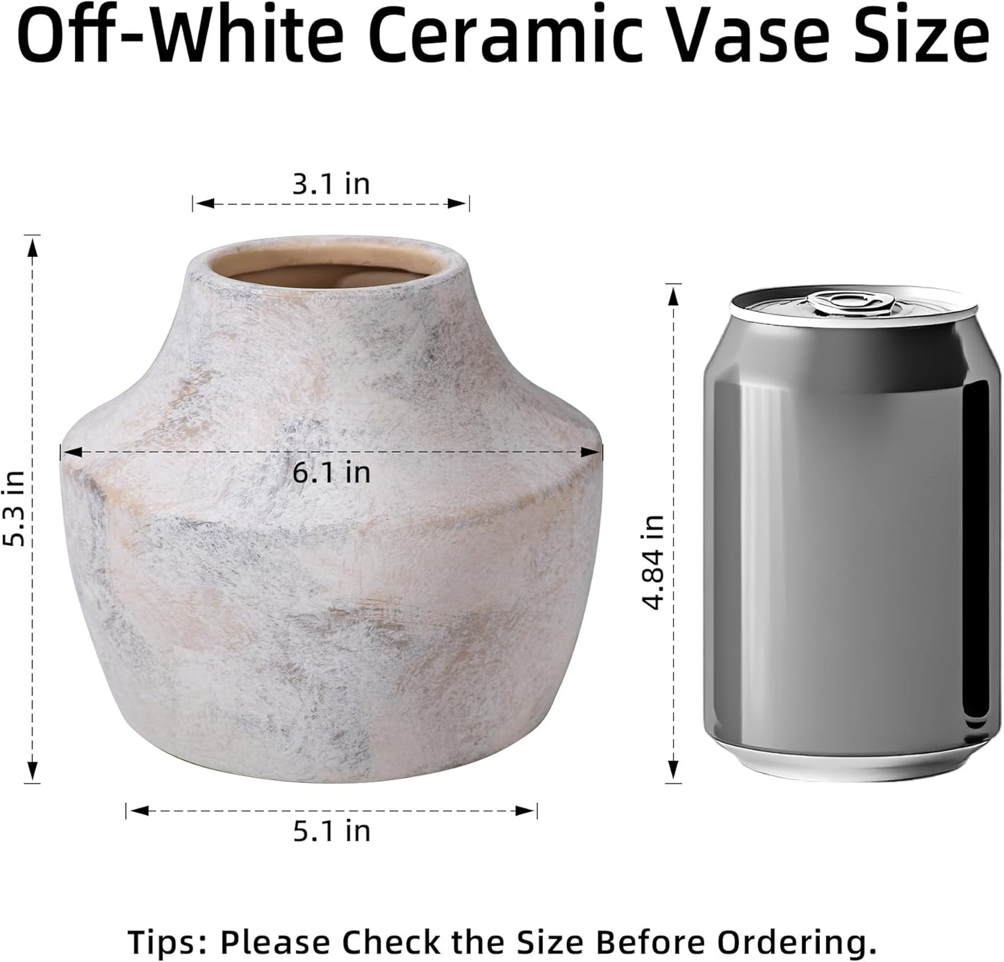 White Ceramic Flower Vase / 5.3inch Vintage White / 5.3 Inch