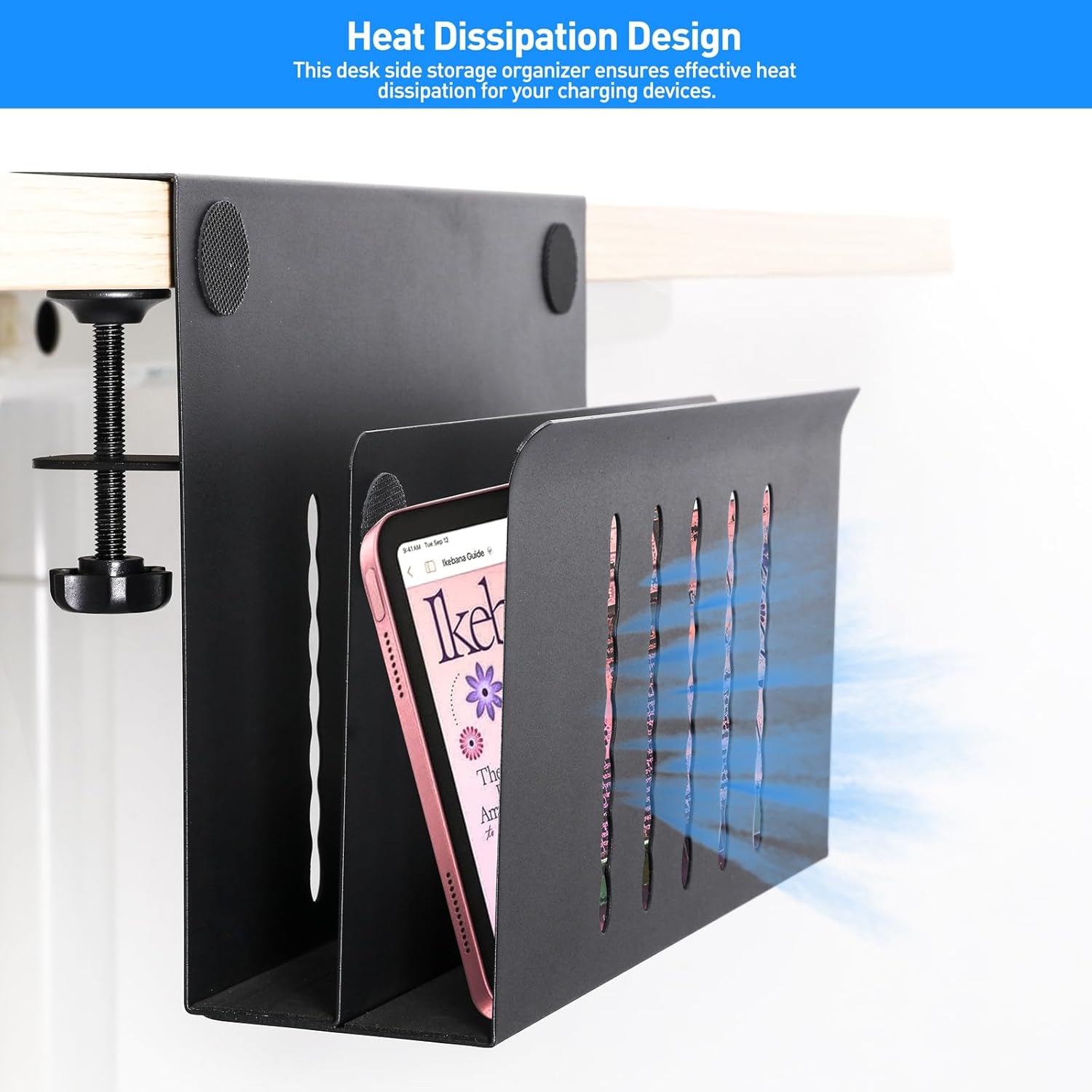 MAXECHO Desk Side Storage, Under Desk Laptop Mount, Table Side Hanging File Organizer, No Drill Clamp On Cable