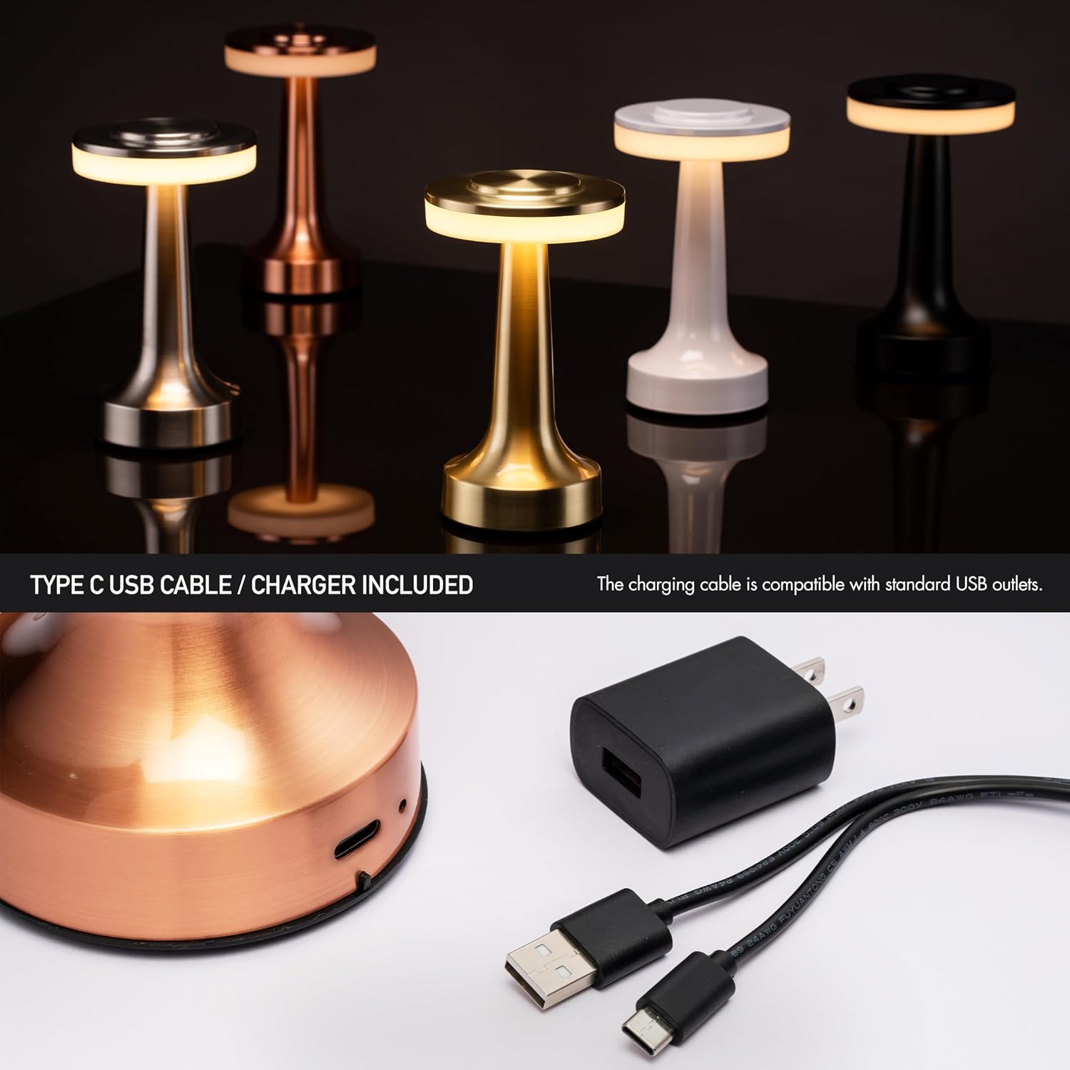 O’Bright Portable LED Table Lamp with Touch Sensor, 3-Levels Brightness, Rechargeable Battery Up to 48 Hours Usage