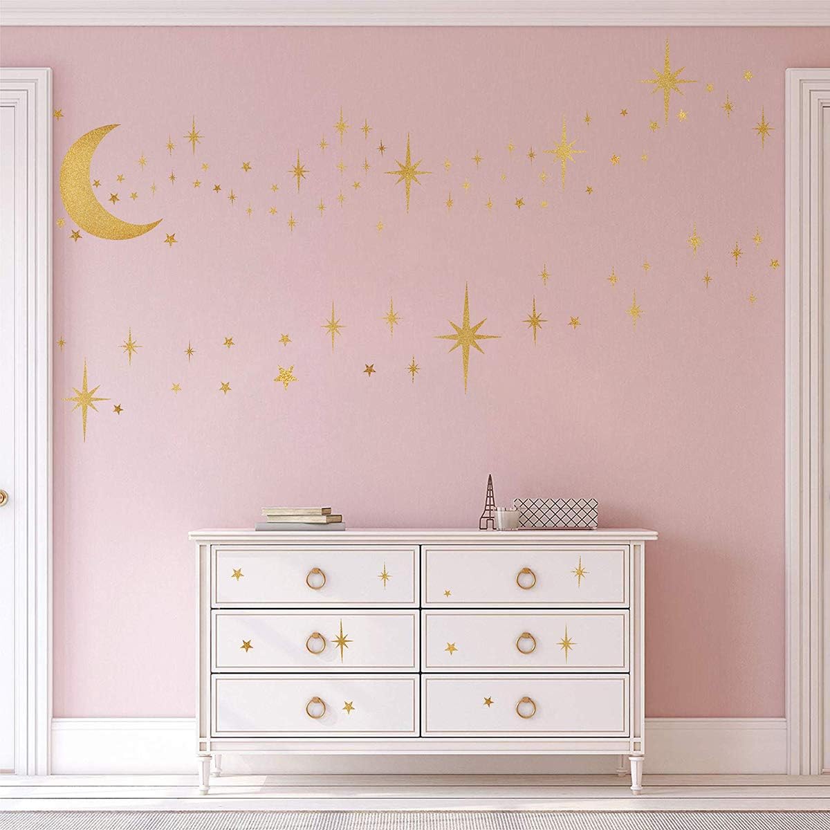 Retro Starburst Wall Decals Stars Wall Stickers Atomic Star Vinyl / Retro Starburst -vintage Gold