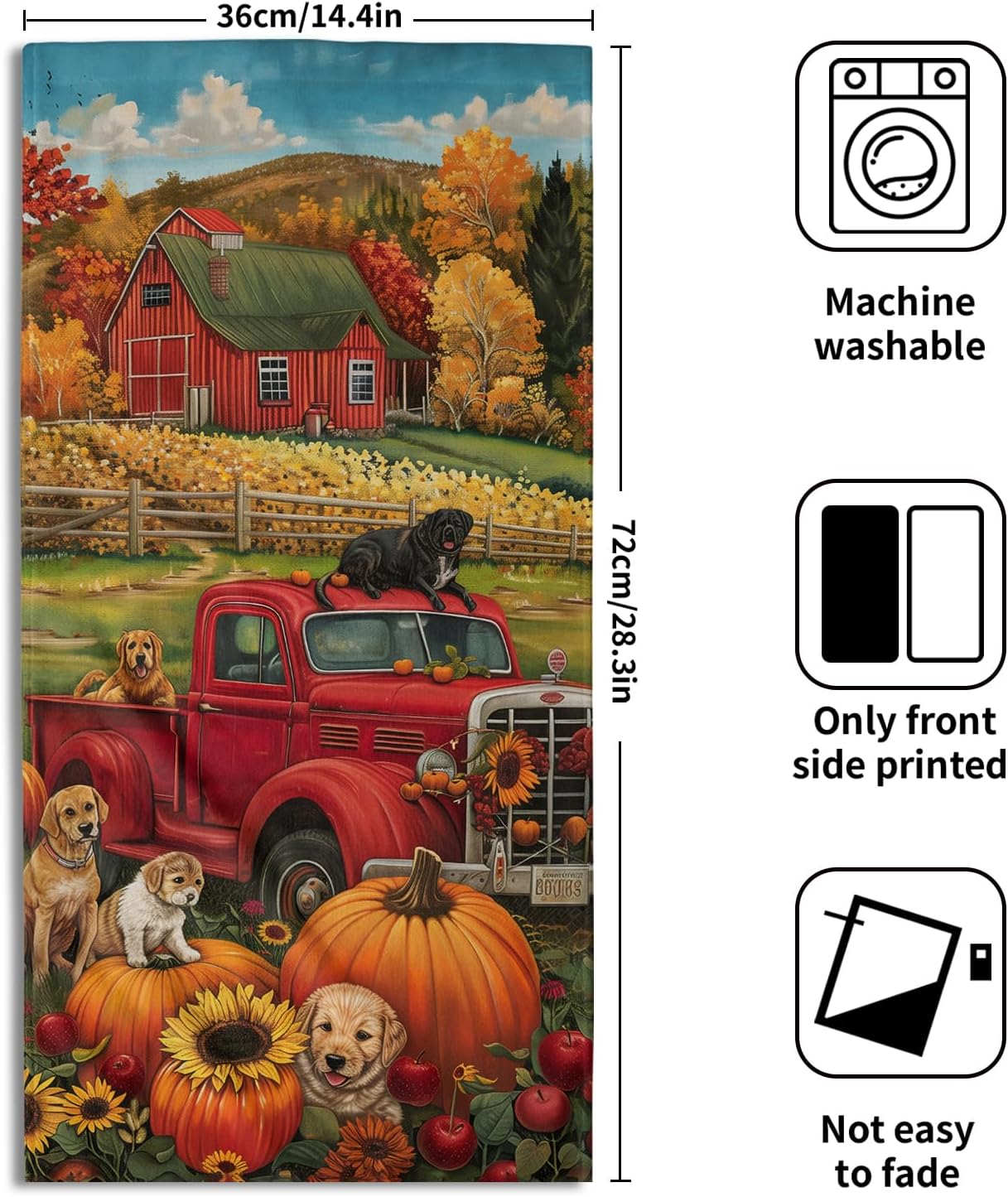 Giwawa Fall Farm Dogs Hand Towels Set of 2 Red Truck Decorative Dish Towel Soft Absorbent Seasonal Bath Towels for
