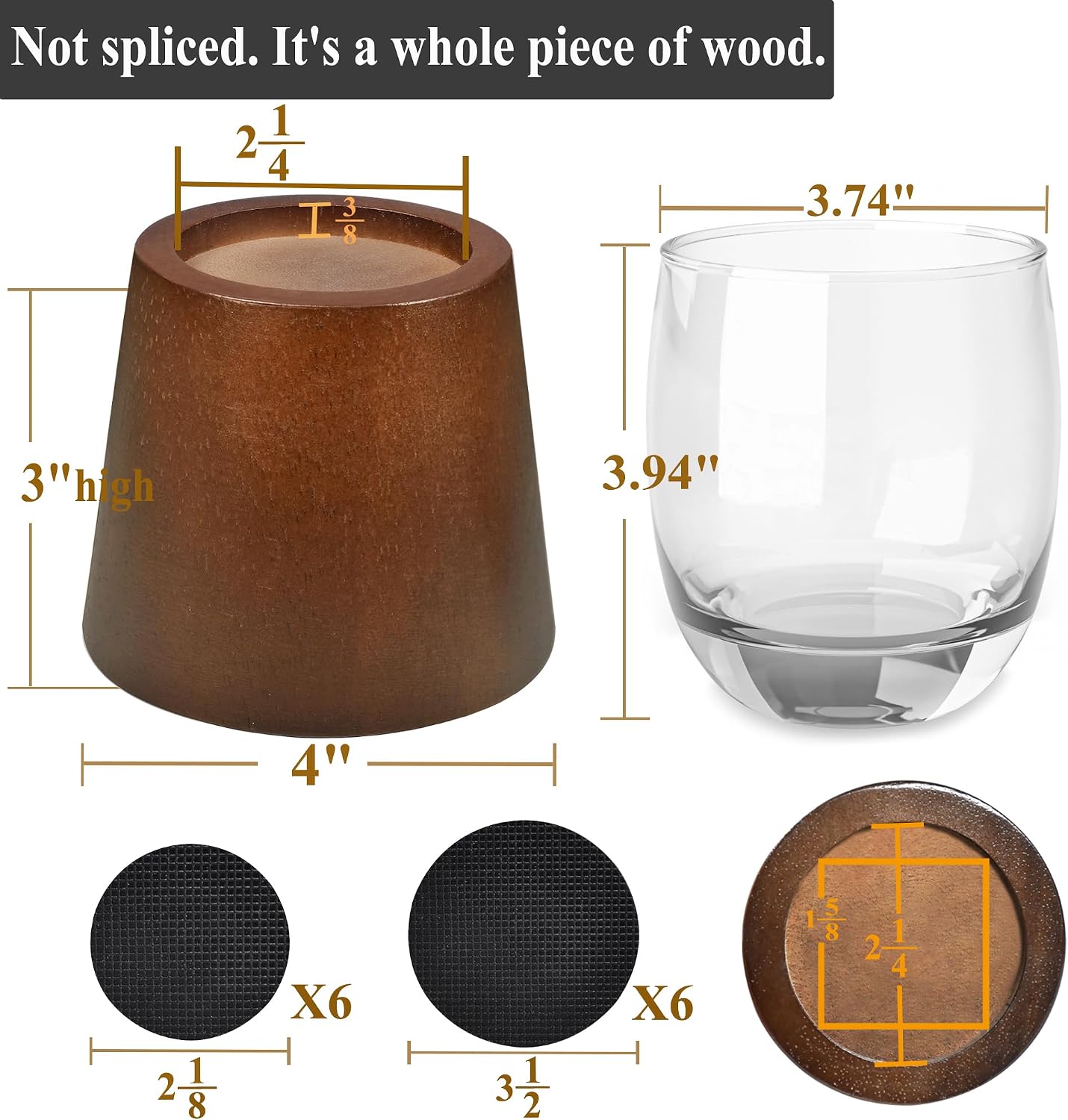 Wooden Bed Risers 3 Inch Round Furniture Risers Set of 6, Heavy Duty Wood Bed Lifts Risers for Bed Frame, Table, Sofa